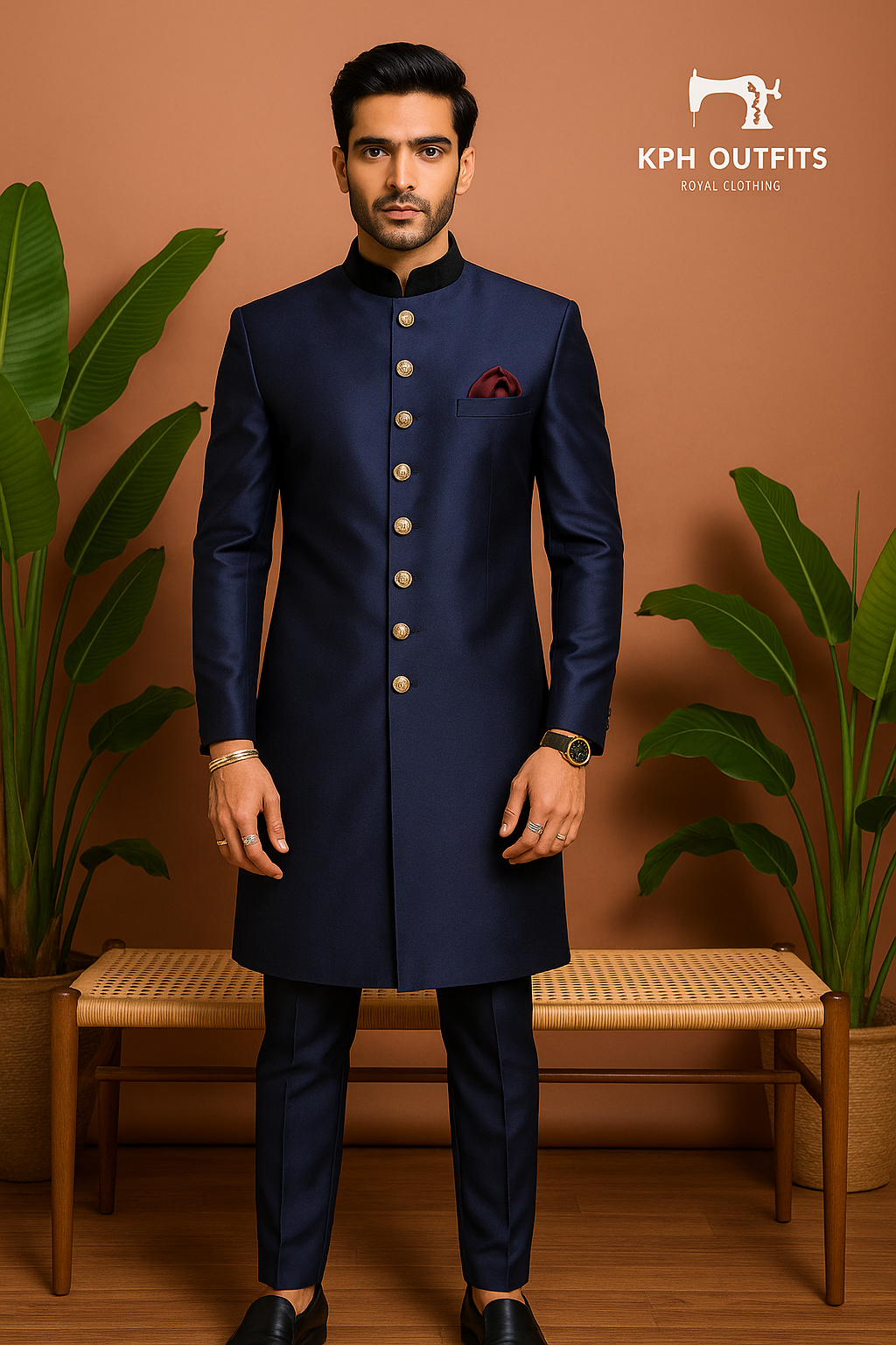 SRK Inspired Stylish Navy Blue Royal Sherwani Set - Bollywood Elegance by KPH Outfits