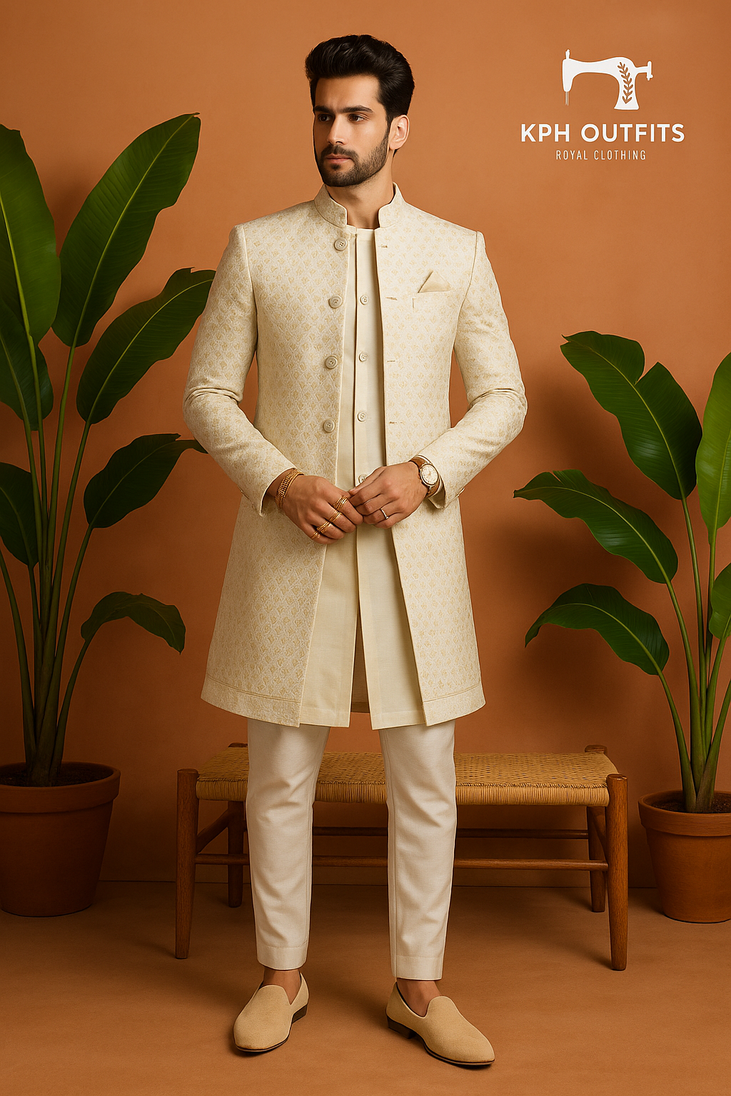 Cream Silk Two Layer Open Indo-Western Set - Premium Elegance by KPH Outfits