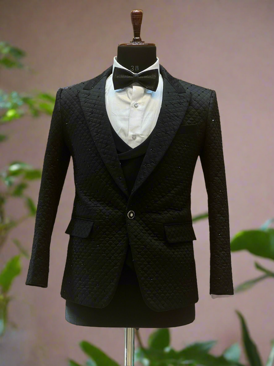 Men’s exclusive black hand-detailed designer tuxedo suit