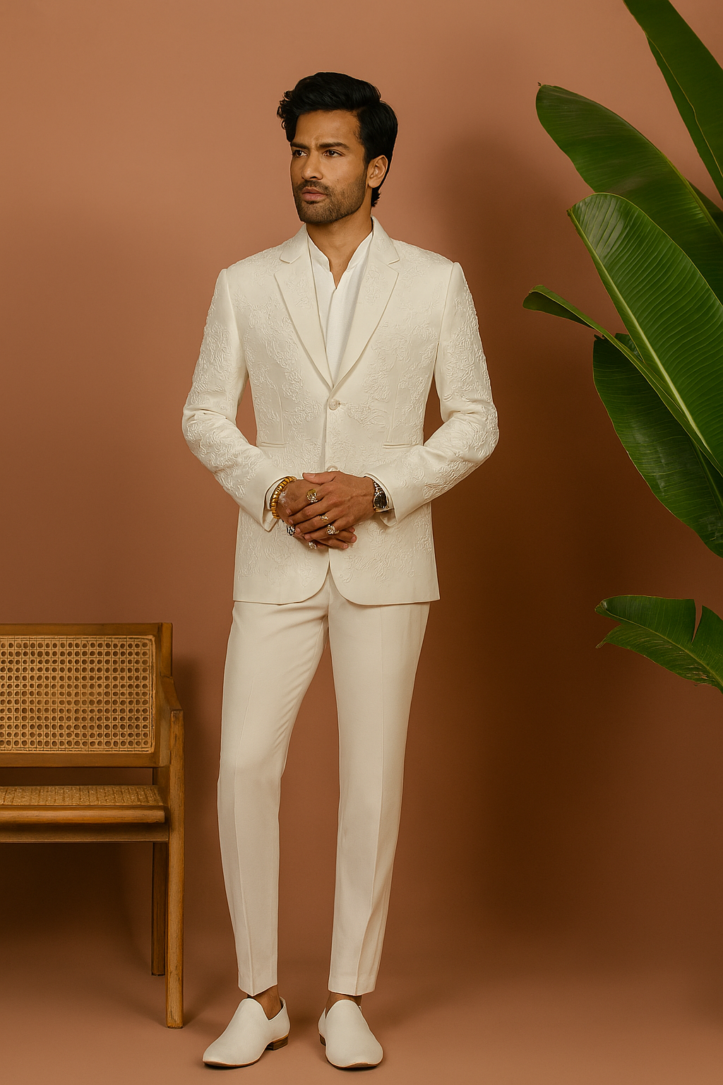 Designer white tuxedo set with shirt and trousers – KPH Outfits