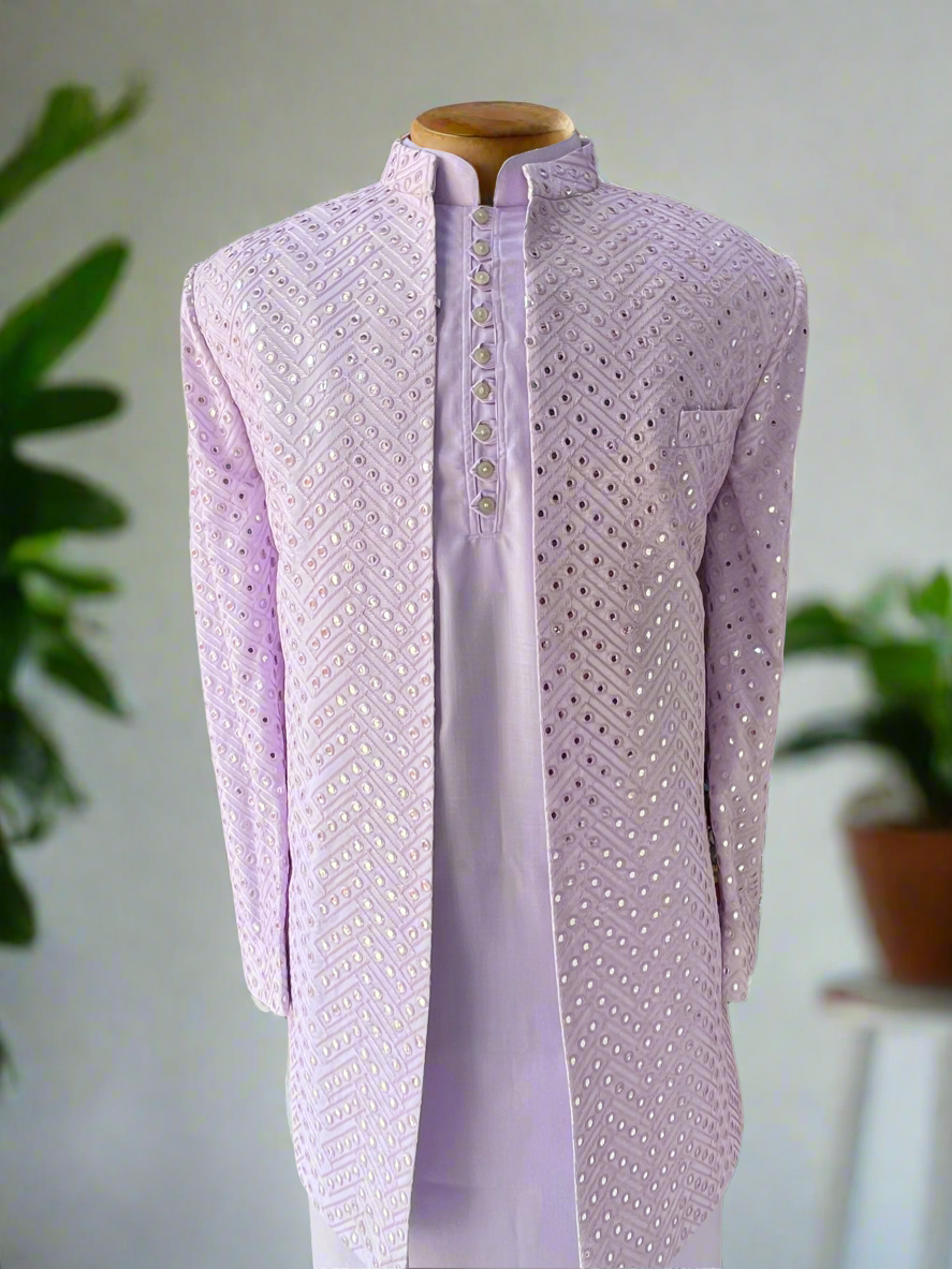 Men's Lavender Indo-Western Set with Mirror Zigzag Pattern – KPH Outfits