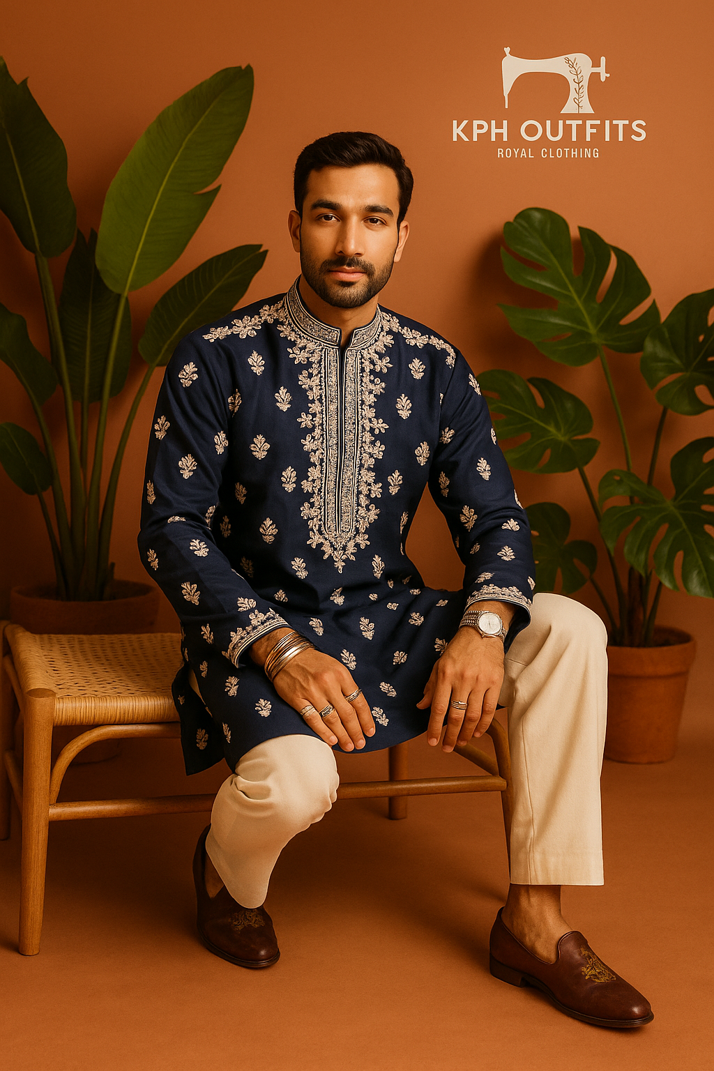 A model in a dark maroon formal kurta set, designed to make a statement at any special occasion.

