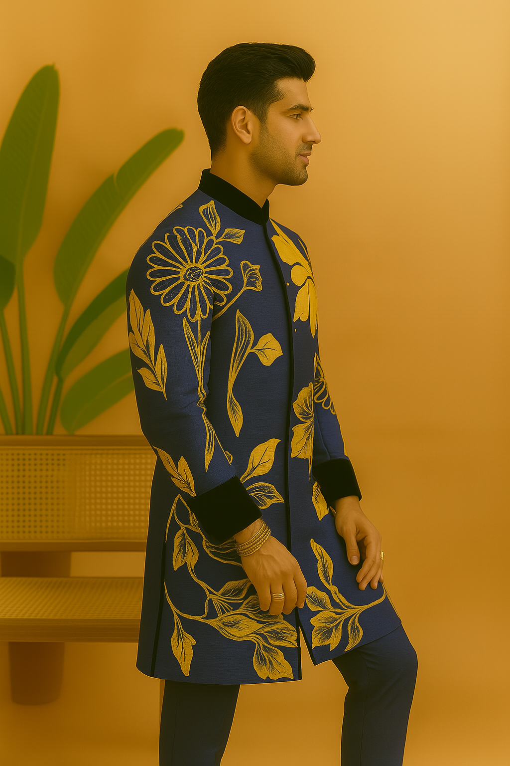 Ranveer Singh Inspired Wedding Special Hand-painted Stylish Sherwani Set