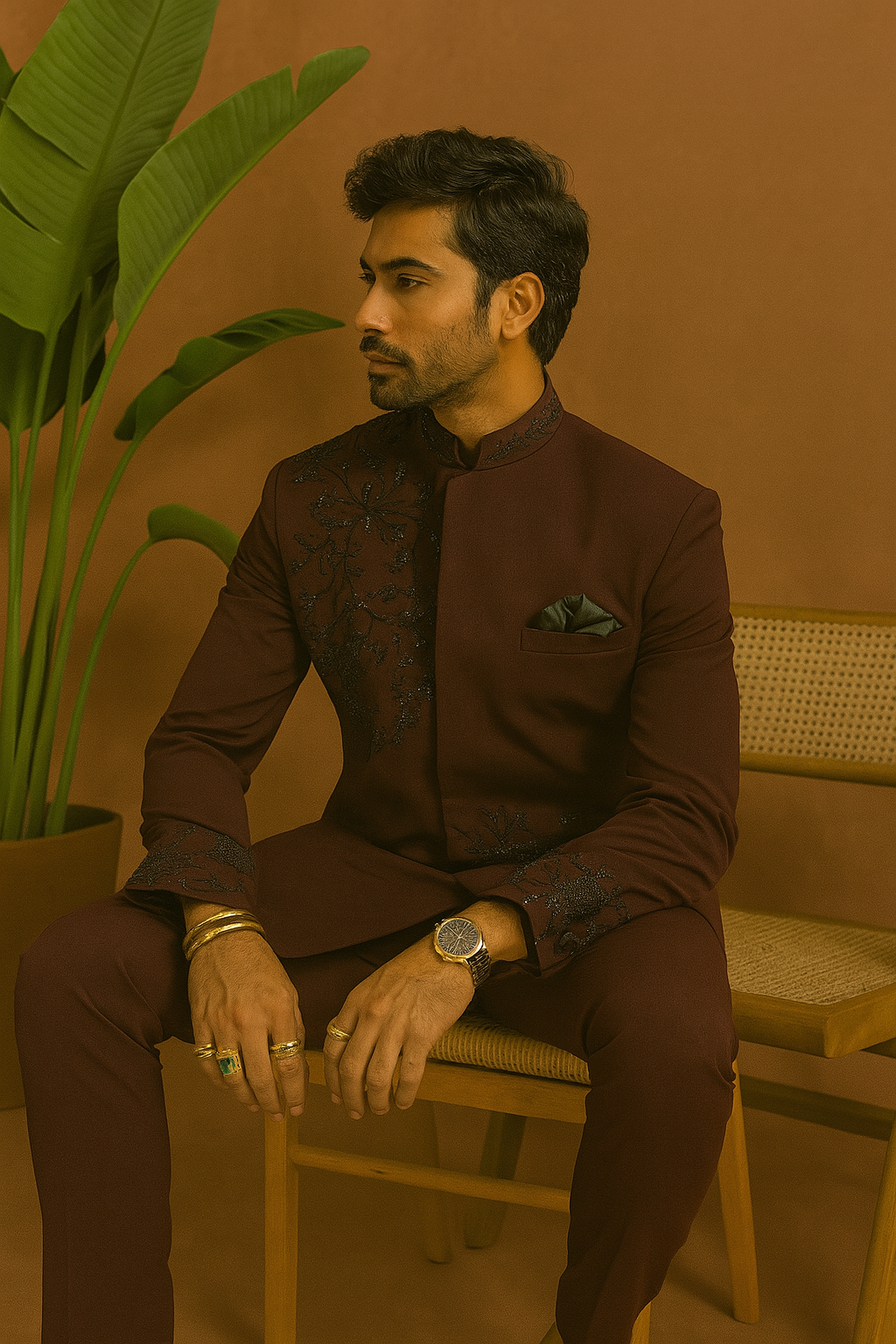 Luxurious dark maroon ensemble with artisan embellishments – KPH Outfits
