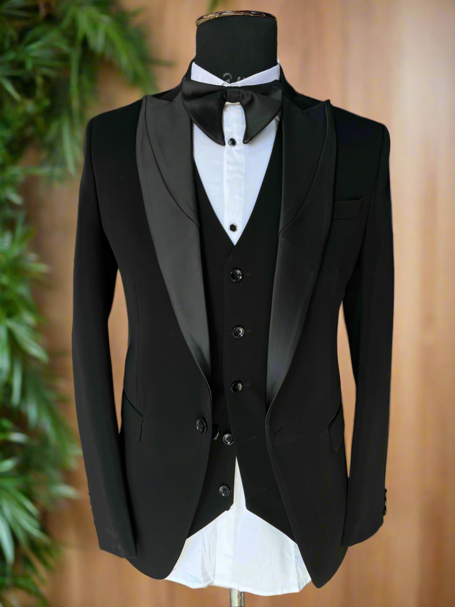 Men's Black Peak Lapel Classic Tuxedo Suit by Kph Outfits – Elegance Perfected