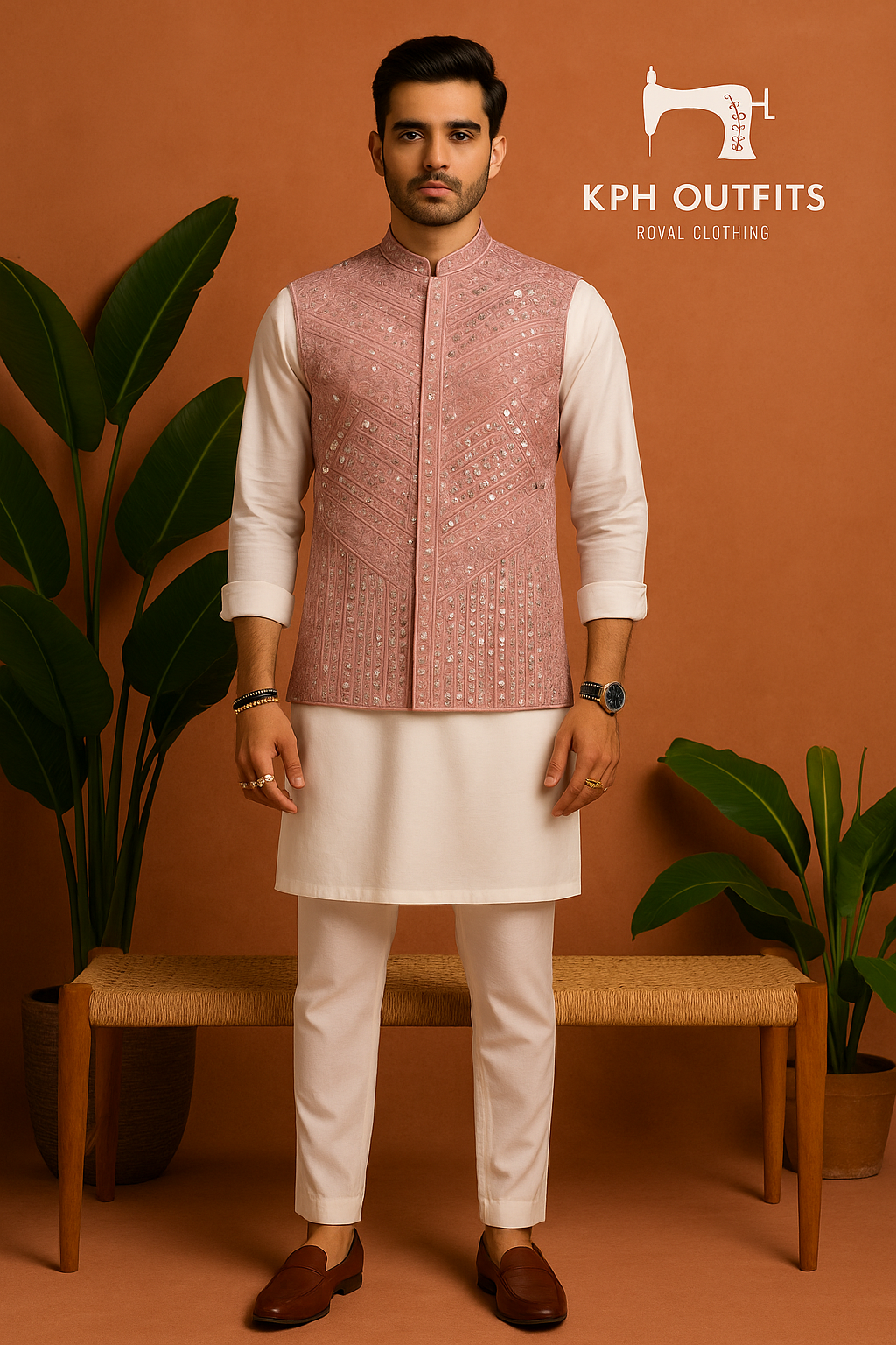 Men's Pink Bharat Reshma Inspired Real Mirror Waistcoat - Exclusive Style by KPH Outfits
