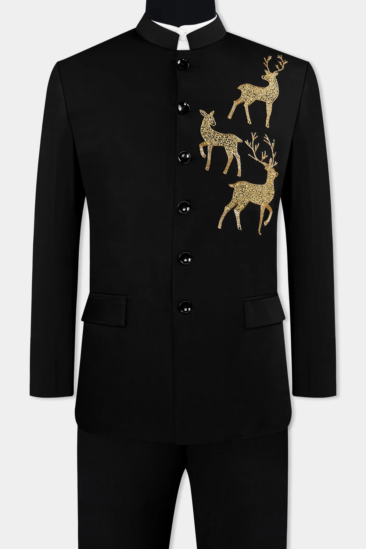 Men's Black Handcrafted Golden Work Bandhgala Suit