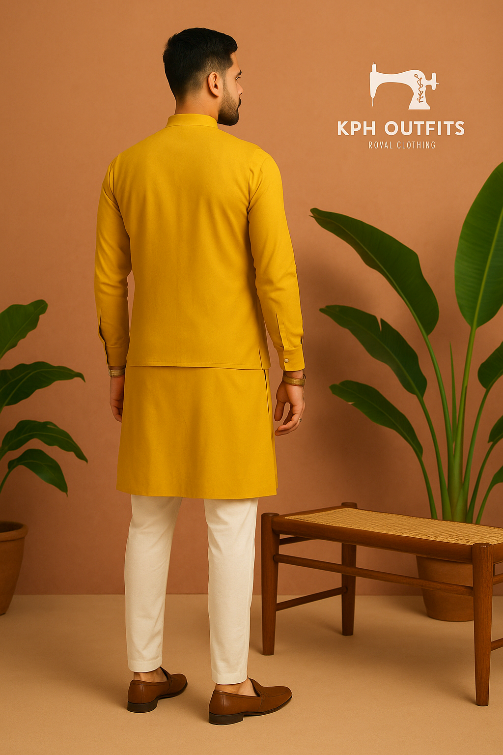 Elegant Mustard Bandhgala Waistcoat Set for Haldi Functions – KPH Outfits