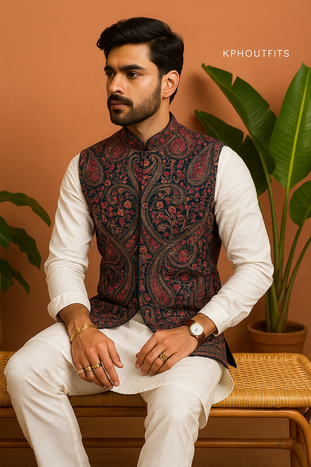 Men's Exclusive Kalamkari Embroidered Nehru Jacket in Navy Blue – Premium Georgette Fabric – KPH Outfits