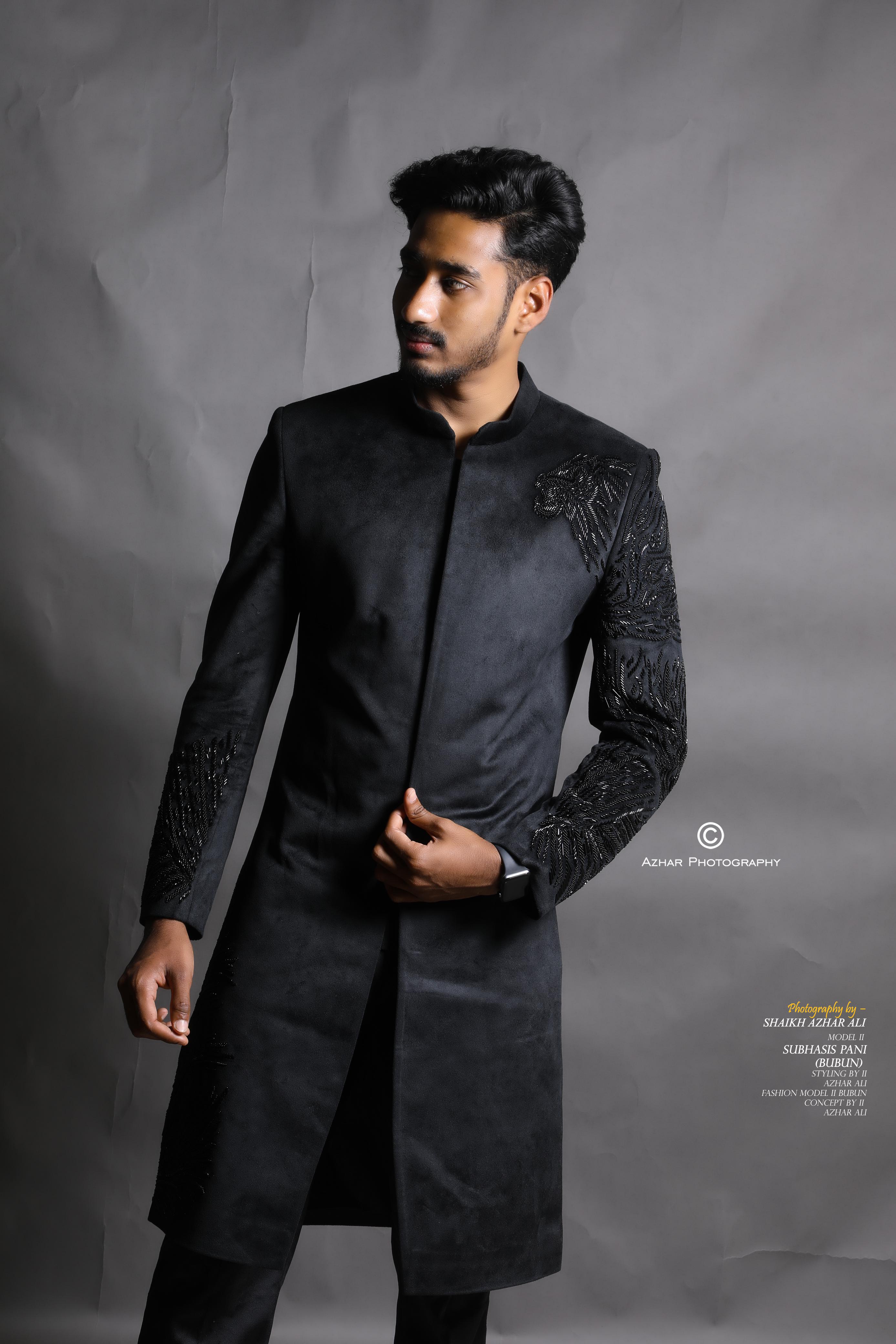 Men's Black Velvet Handcrafted Ranveer Singh inspired Sherwani Set