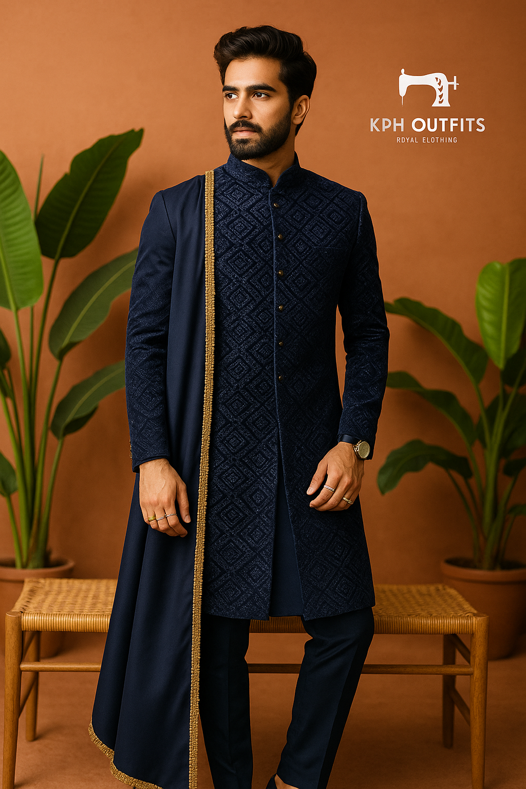 Men's Navy Blue Exclusive Indo-Western Set - Timeless Elegance by KPH Outfits