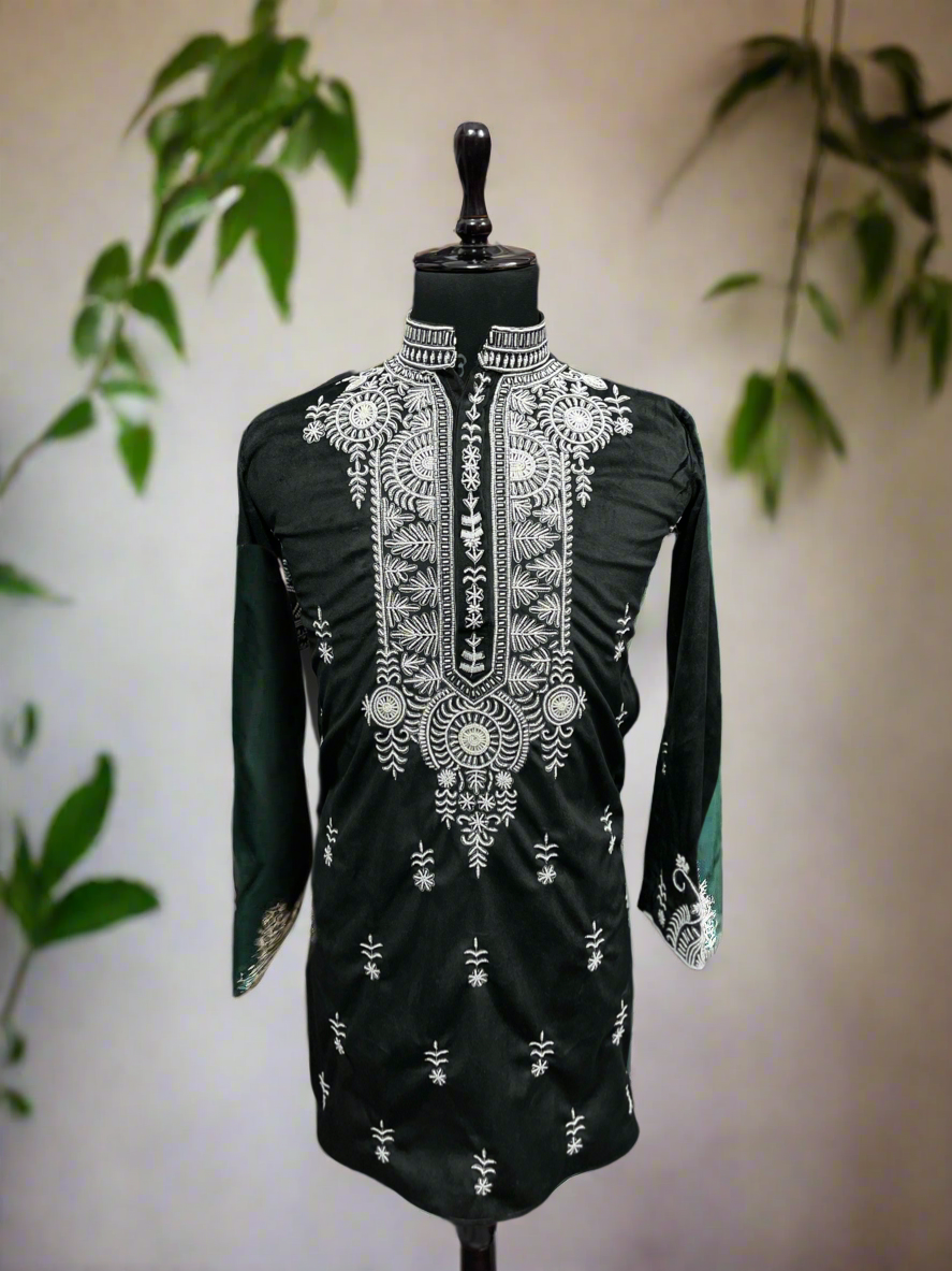 Exclusive velvet men's kurta with beads work for festive occasions