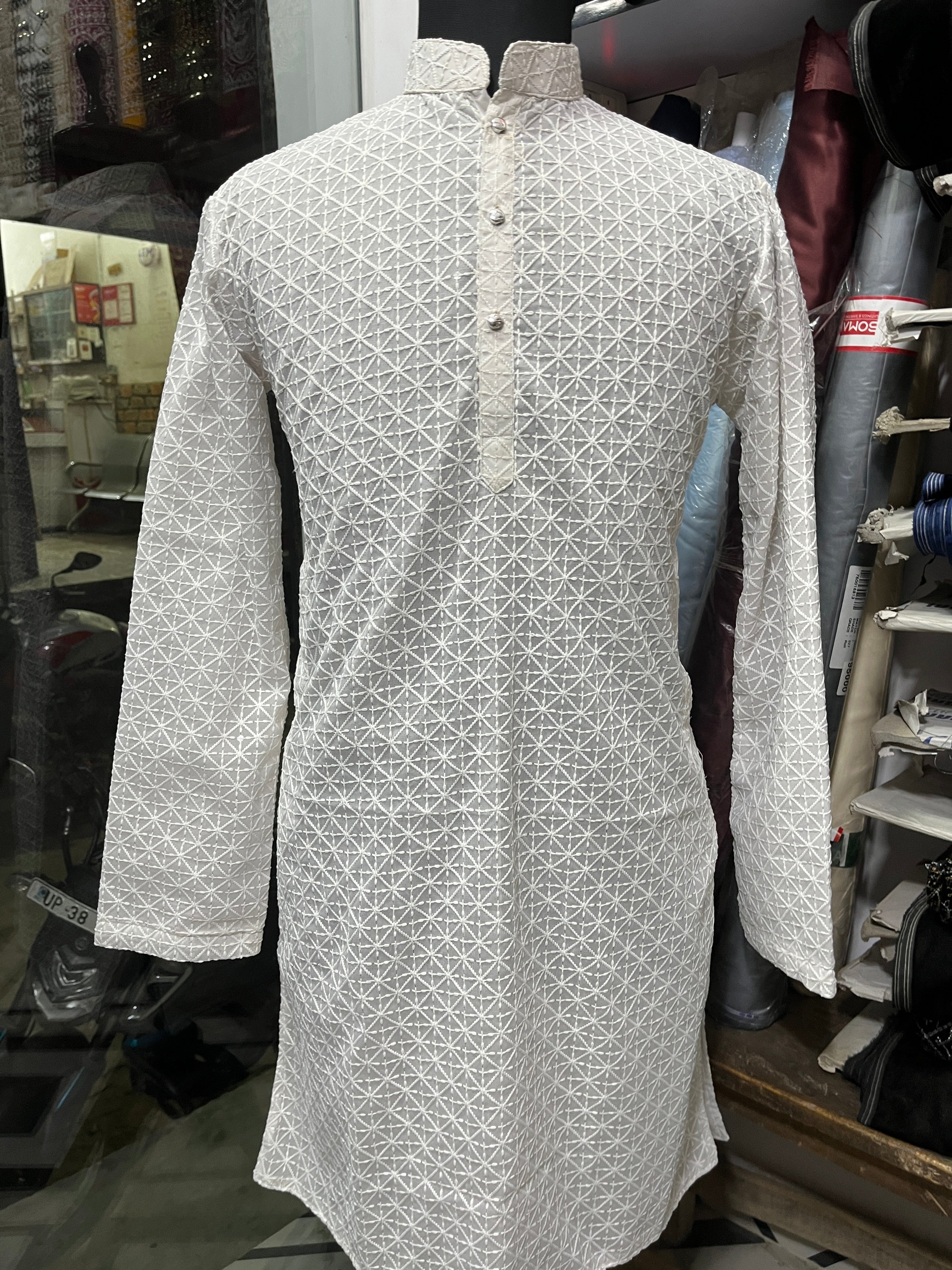 Men's Exclusive white Chicken Kari Kurta Set