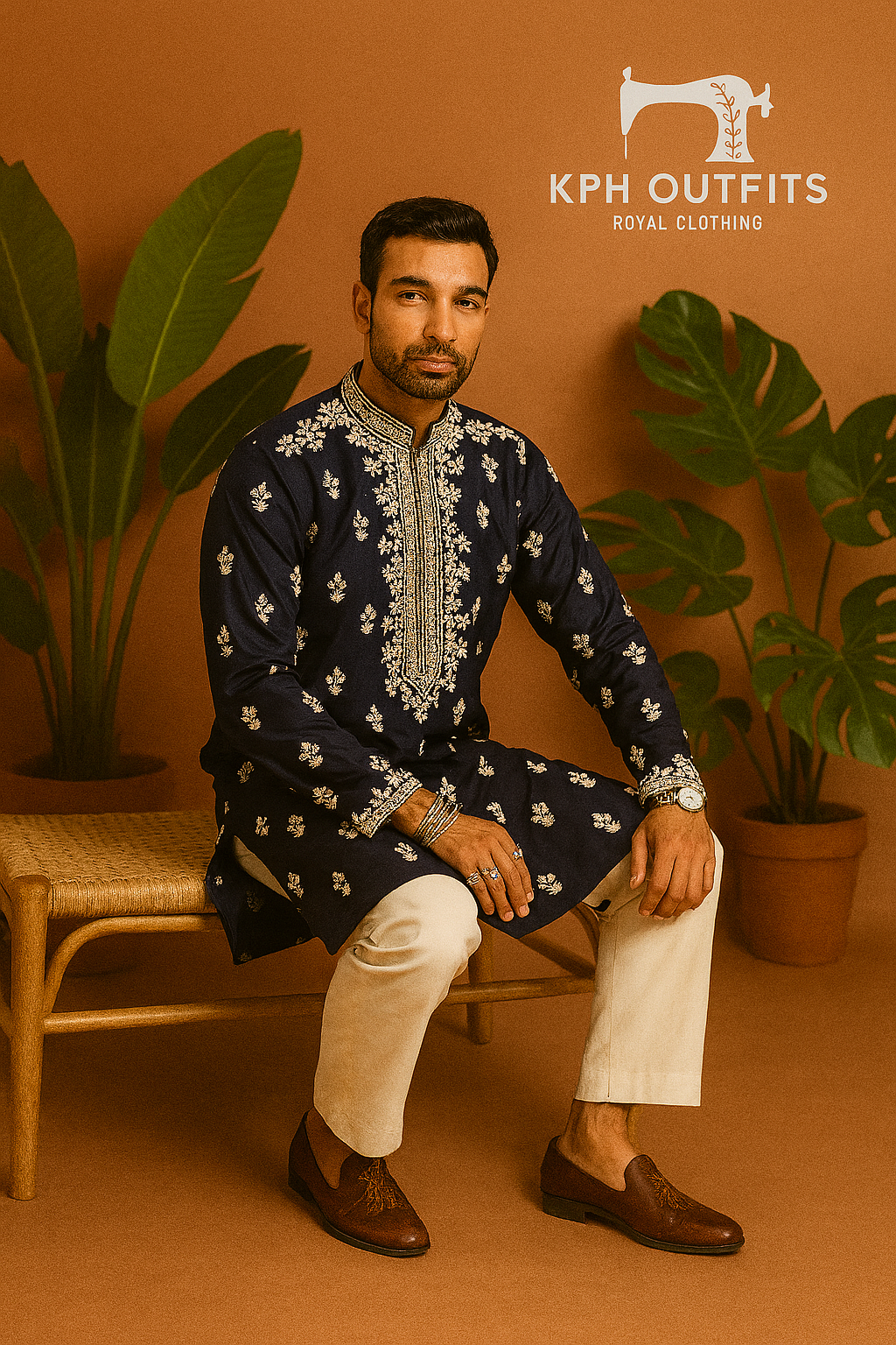 A model in a dark maroon formal kurta set, designed to make a statement at any special occasion.

