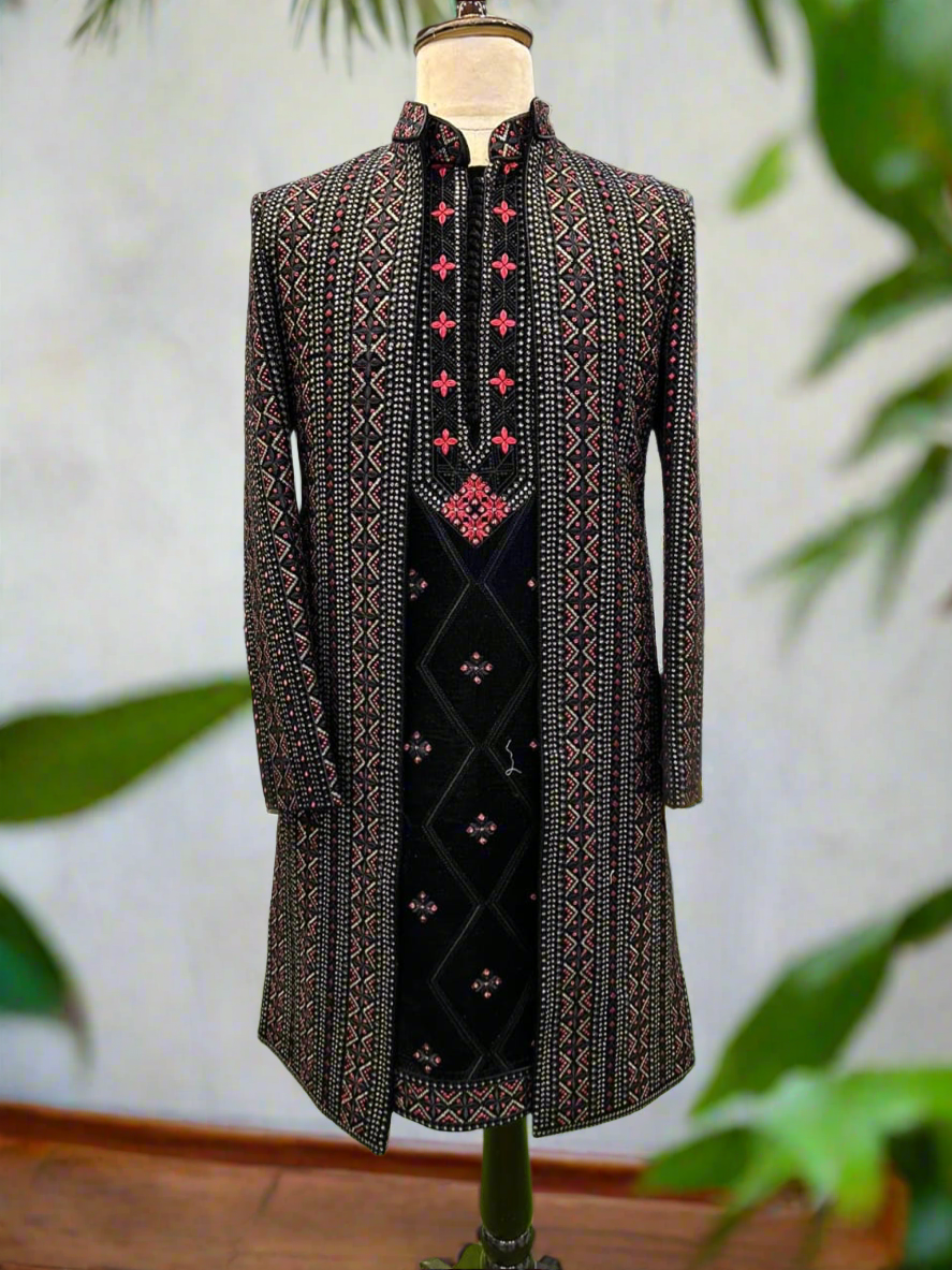 Men's Real Mirror Embroidery Silk Kurta Set - Elegant Beige for Weddings and Celebrations