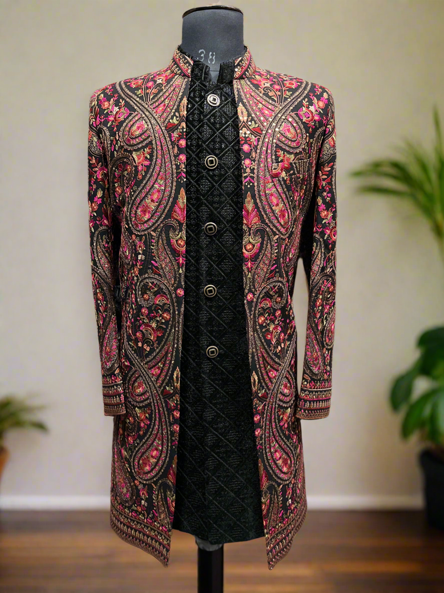 Men's Exclusive Black Kalamkari Embroidered Indo-Western Set- KPH Outfits