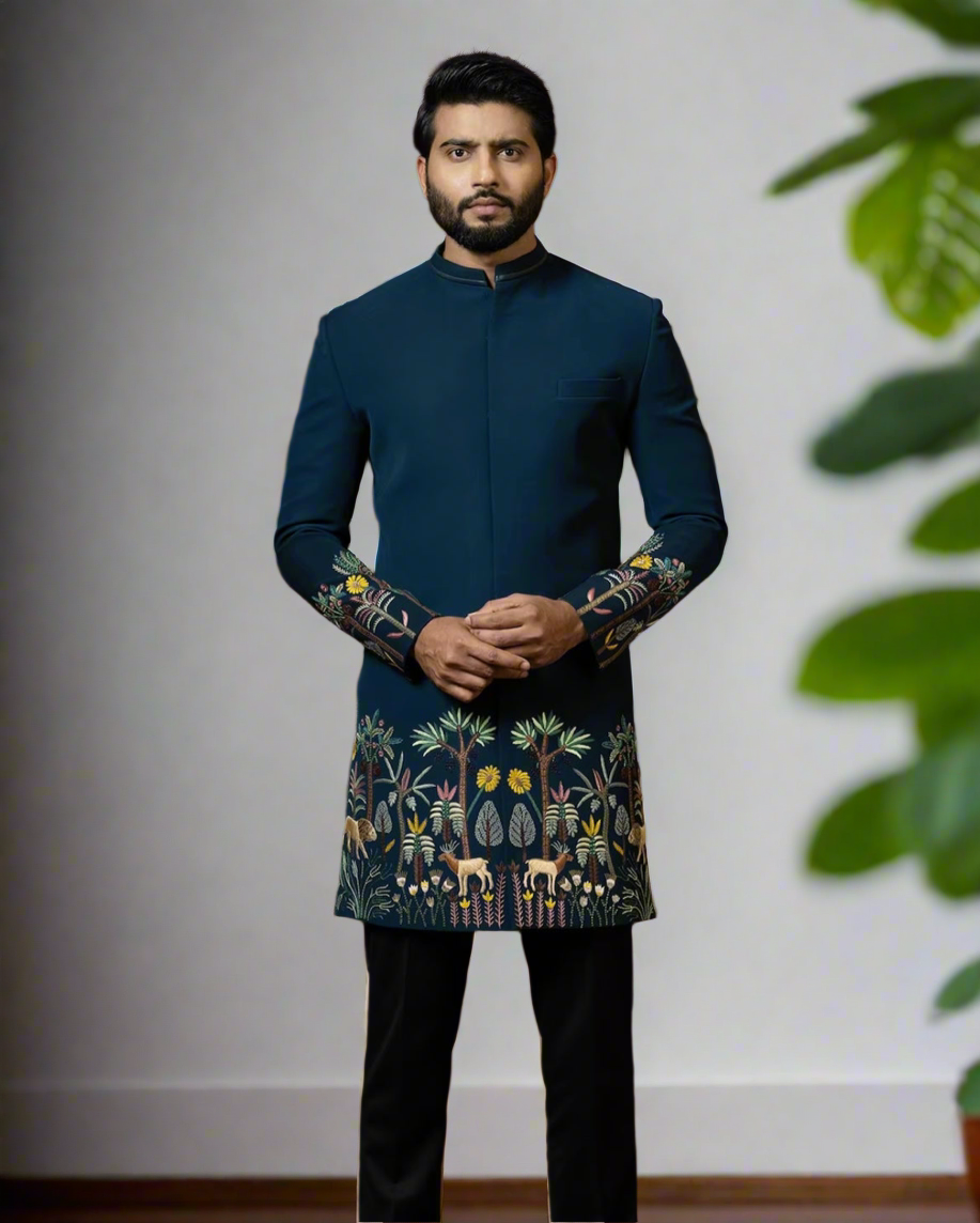 Exquisite Handcrafted Multicolor Embroidery Sherwani for Grooms - KPH Outfits