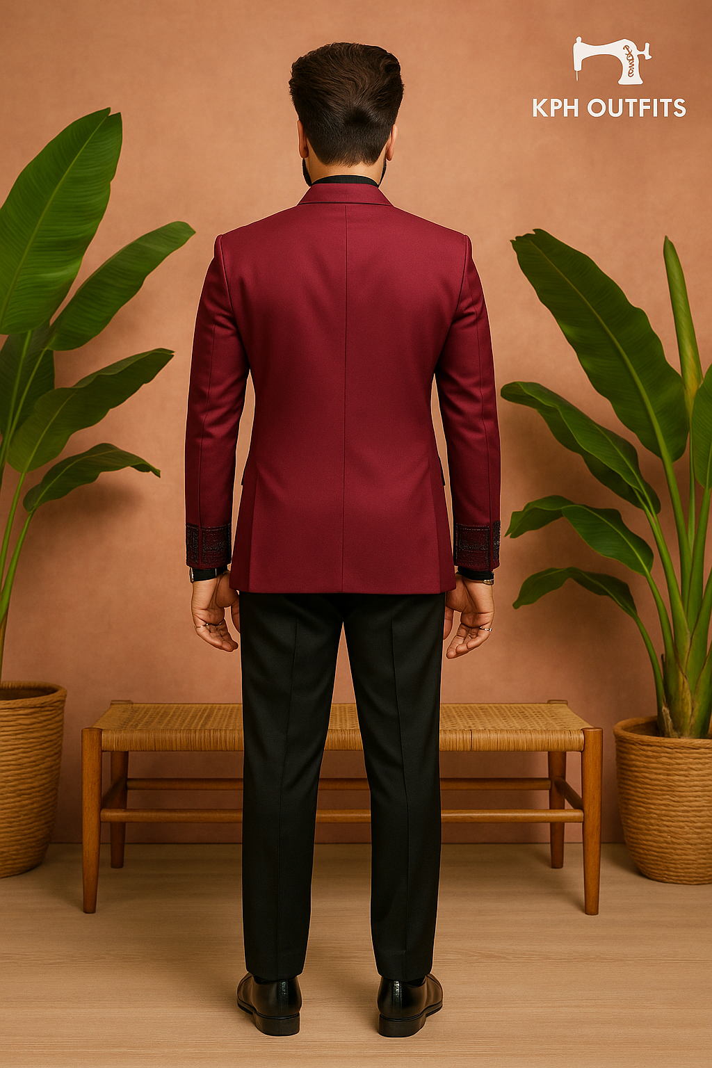 Maroon Handcrafted Double-Breast Tuxedo Suit for Men - KPH Outfits