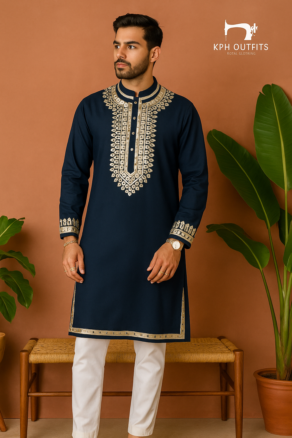 Navy Blue Designer Leather Embellished Stylish Kurta Set - KPH Outfits