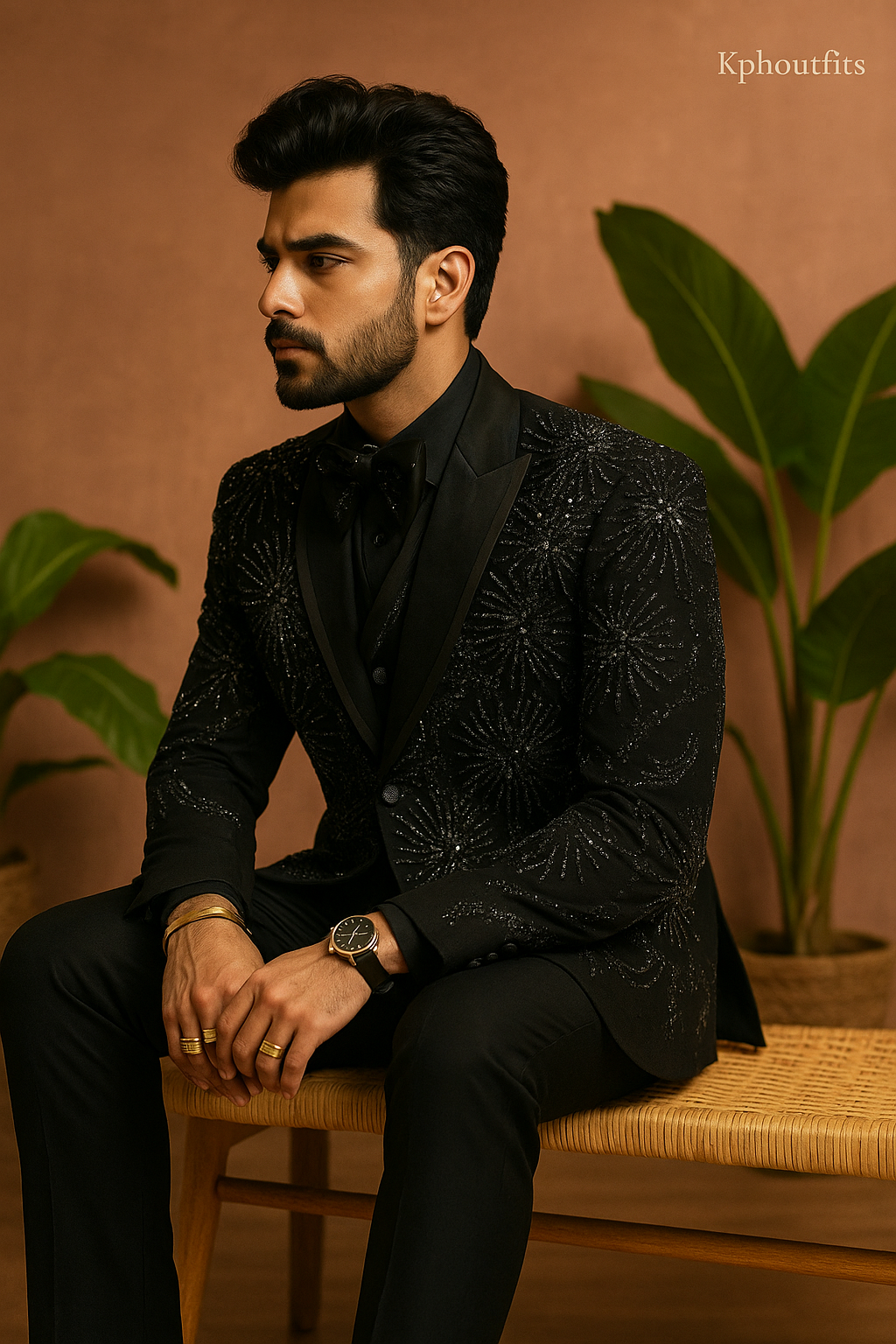 Men's Exclusive Black Handcrafted Reception Style Tuxedo Suit – Luxury Designer Wear by KPH Outfits