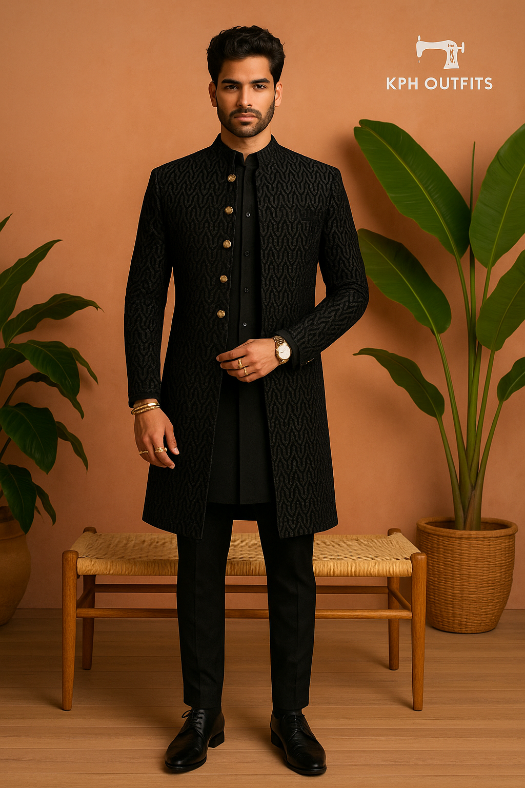 Black Velvet Sequence Zigzag Pattern Open Indo-Western Set - Contemporary Elegance by KPH Outfits