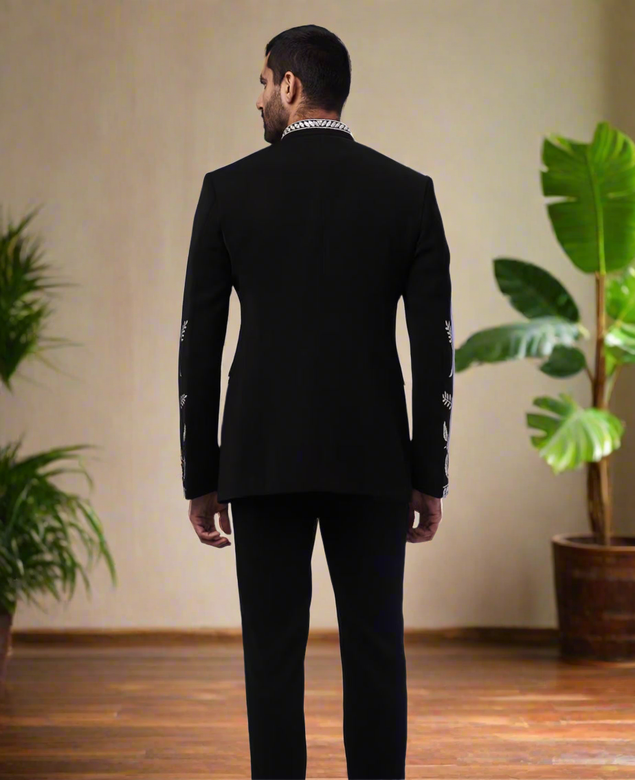 Full view of the designer Bandhgala suit for men
