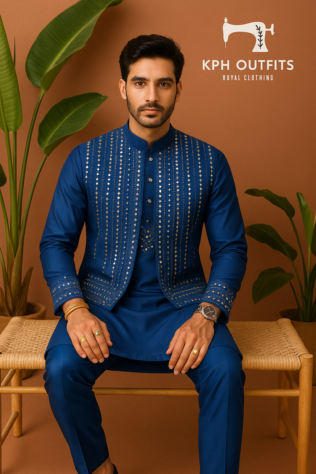 Men's Navy Blue Abhinav Mishra Inspired Real Mirror Waistcoat Set - Exclusive Elegance by KPH Outfits