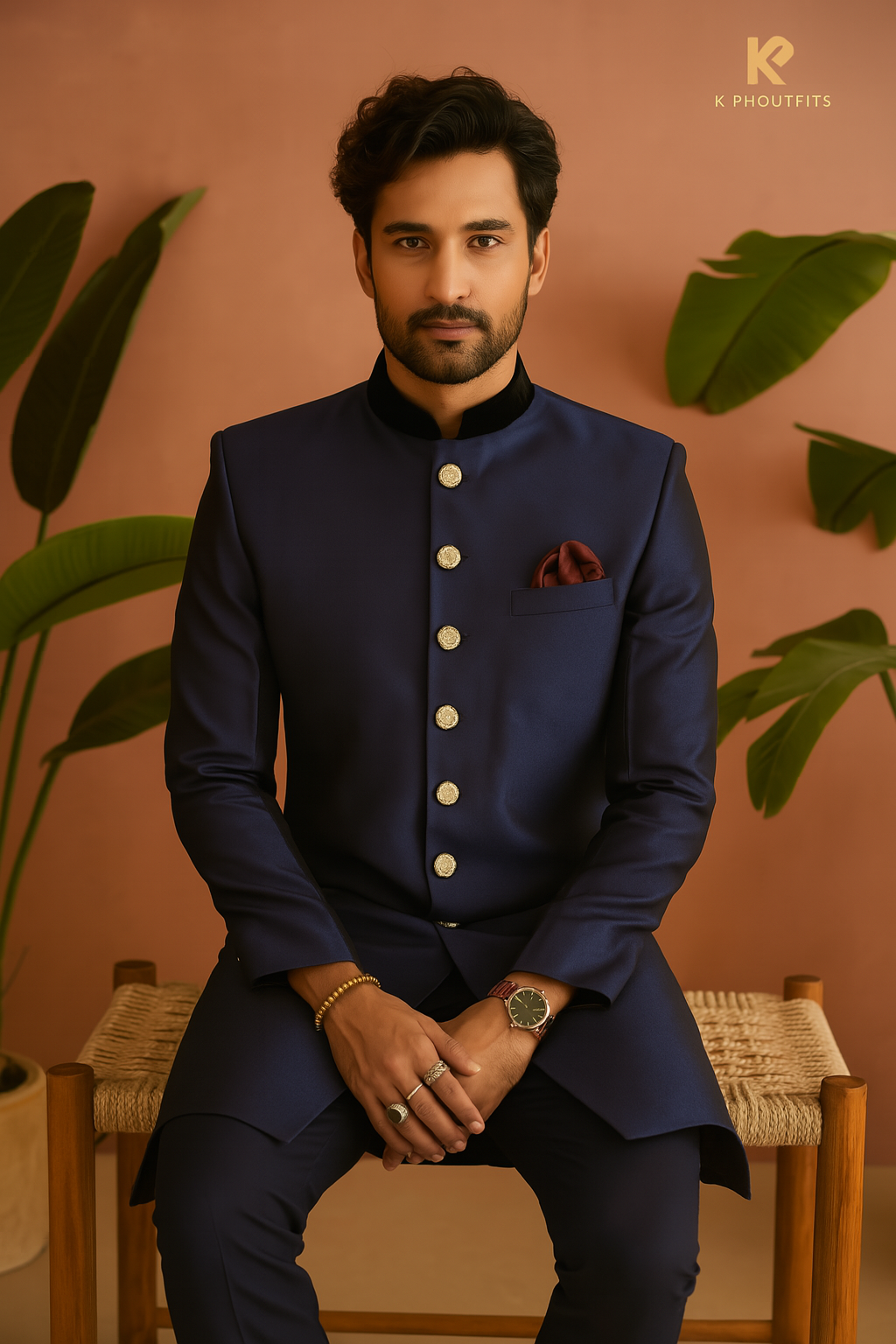 SRK Inspired Stylish Navy Blue Royal Sherwani Set - Bollywood Elegance by KPH Outfits