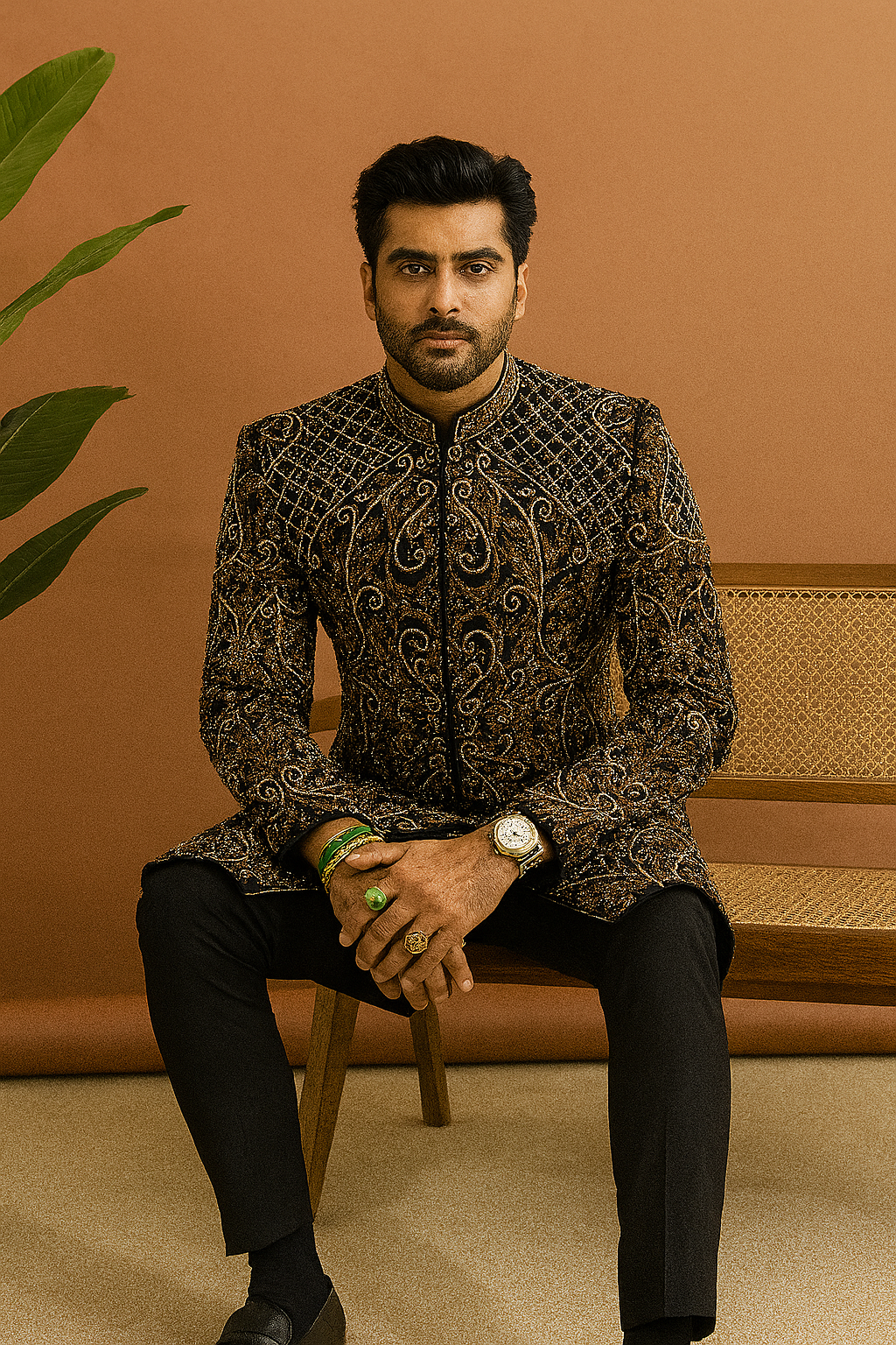 Luxury black sherwani jacket with embroidery – KPH Outfits