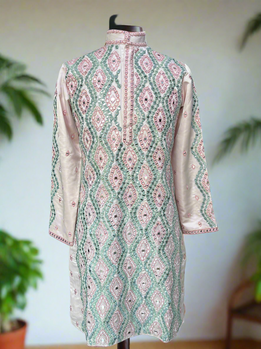 Elegant Pink Ethnic Wear for Men with Authentic Mirror Detailing