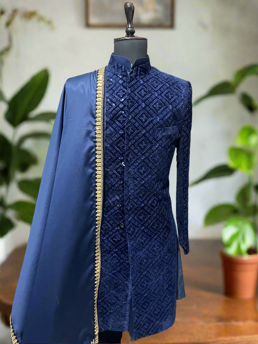 Men's Navy Blue Exclusive Indo-Western Set - Timeless Elegance by KPH Outfits