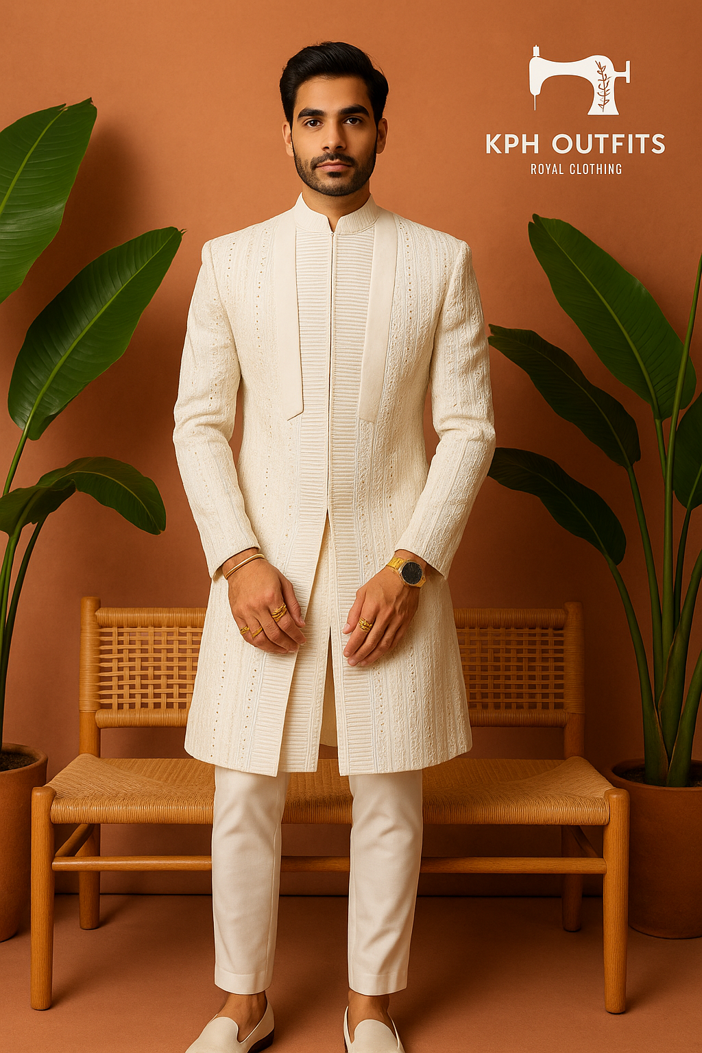 Men's Exclusive Ivory Cut Style Indo-Western Set - Timeless Elegance by KPH Outfits