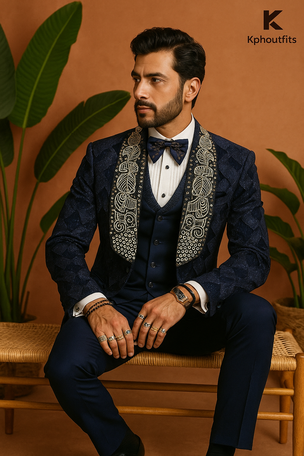 Navy Blue Broad Shawl Lapel Handcrafted Tuxedo Suit for Men - KPH Outfits