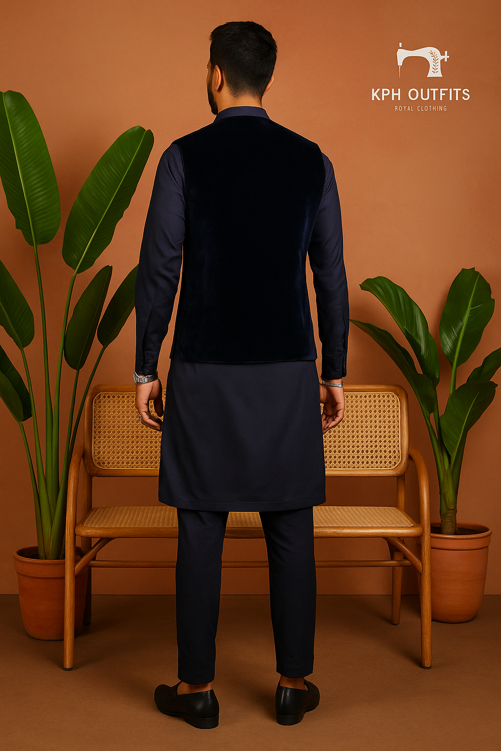 Men's Navy Blue Karan Aujla Handcrafted Zardozi Nehru Jacket Set with Center Zip – Premium Cotton Silk Fabric – KPH Outfits