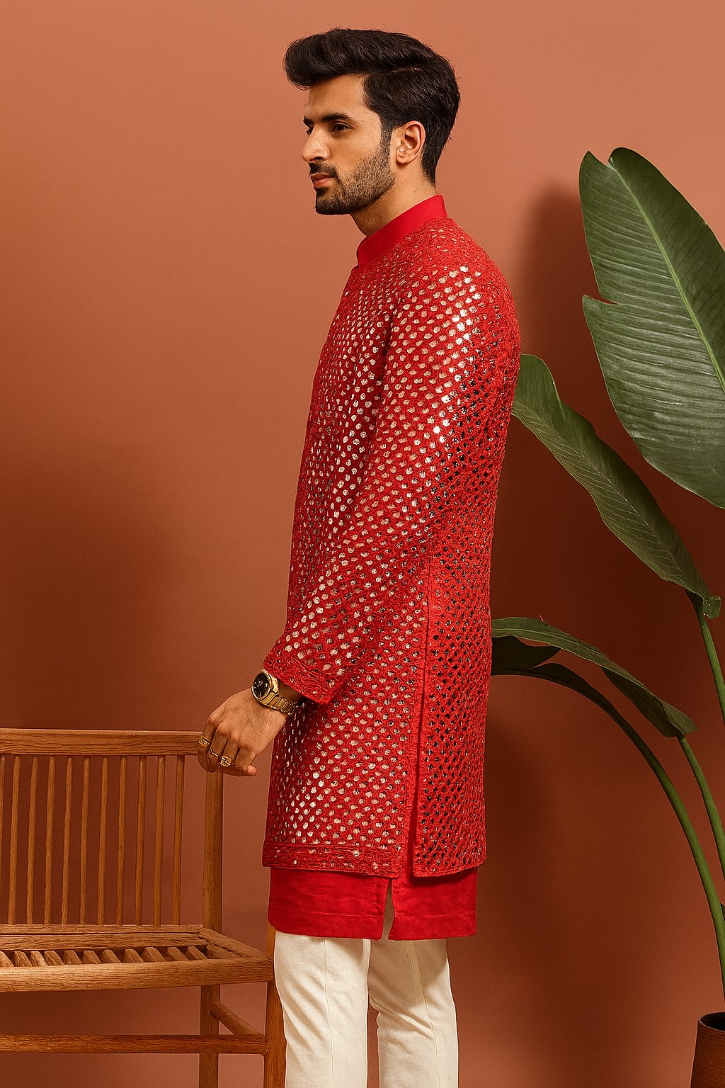 Red Indo Western for weddings with real mirror detailing – KPH Outfits