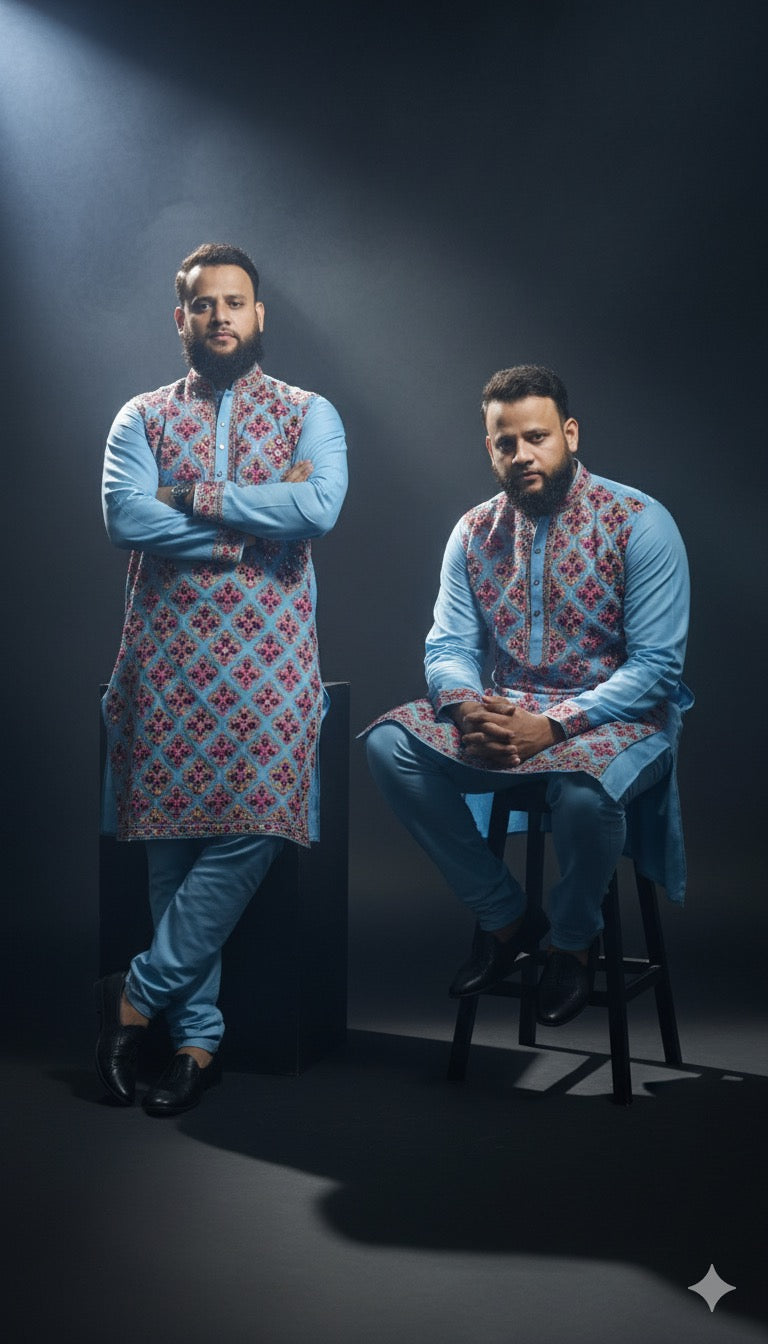 Sky blue kurta set with multi-color embroidery – KPH Outfits