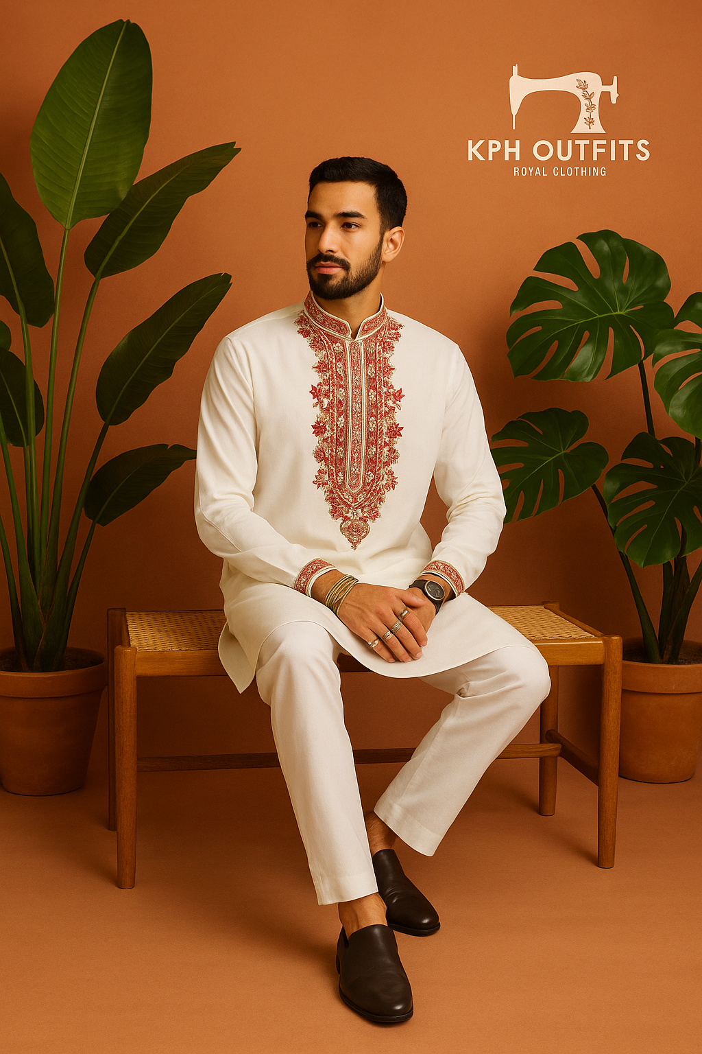 
model in a black formal kurta set, designed to make a statement at any special occasion.

