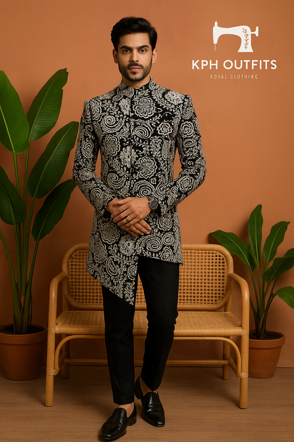 Men's Exclusive Black Velvet Draped Style Indo-Western Set - Elegance and Style by KPH Outfits