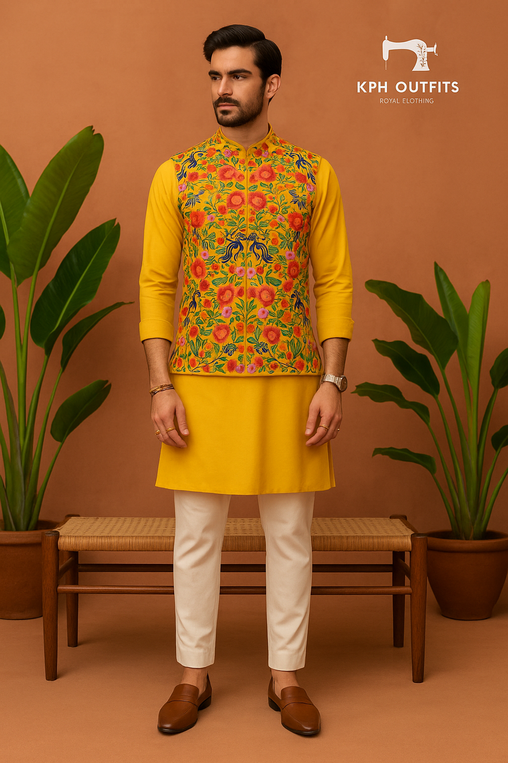 Elegant Mustard Bandhgala Waistcoat Set for Haldi Functions – KPH Outfits