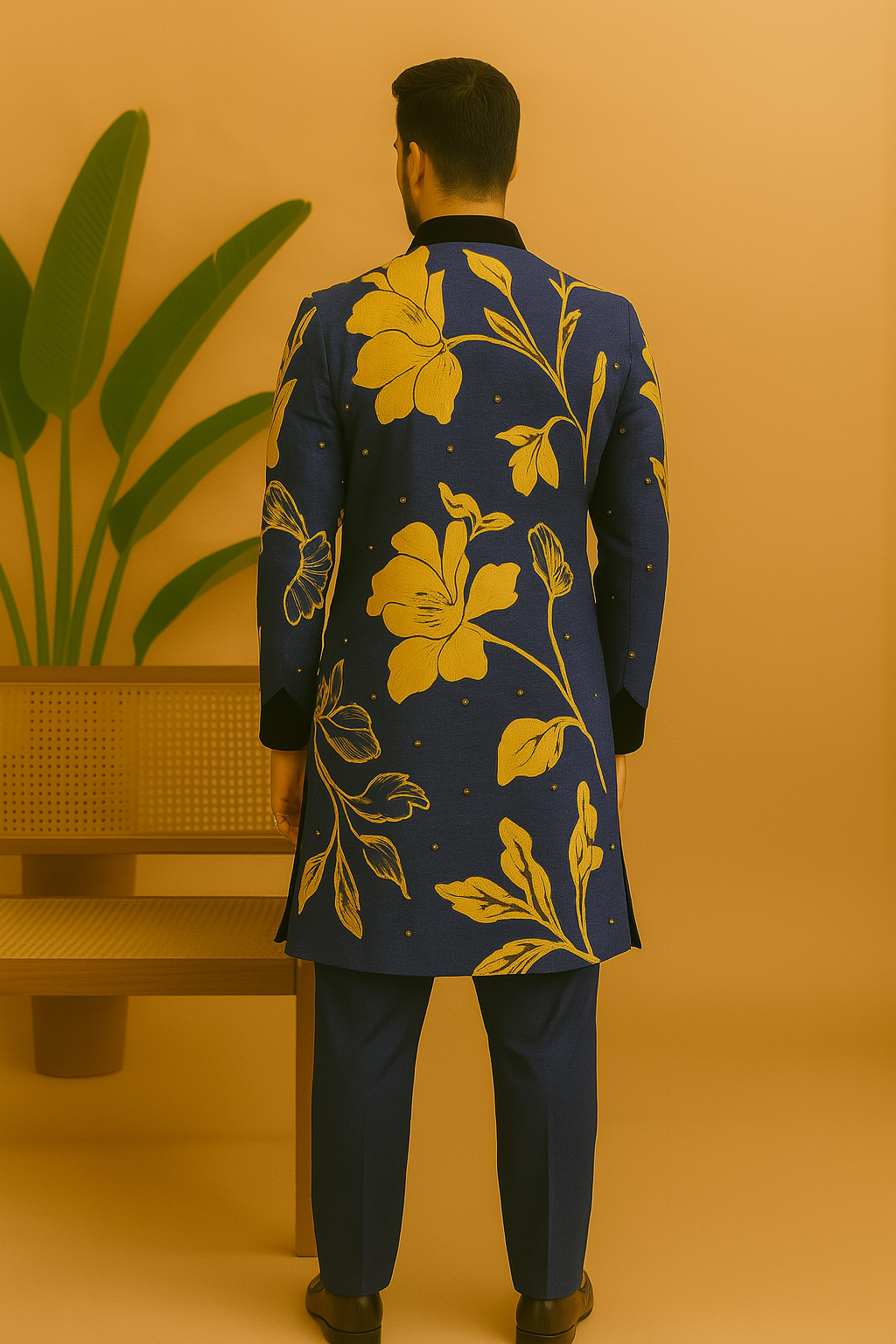 Ranveer Singh Inspired Wedding Special Hand-painted Stylish Sherwani Set