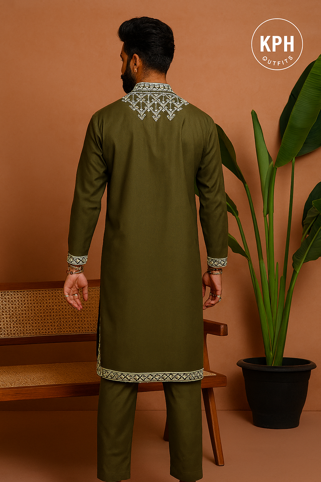 Men's Exclusive Mehndi Special Leather Embellished Kurta Set - KPH Outfits