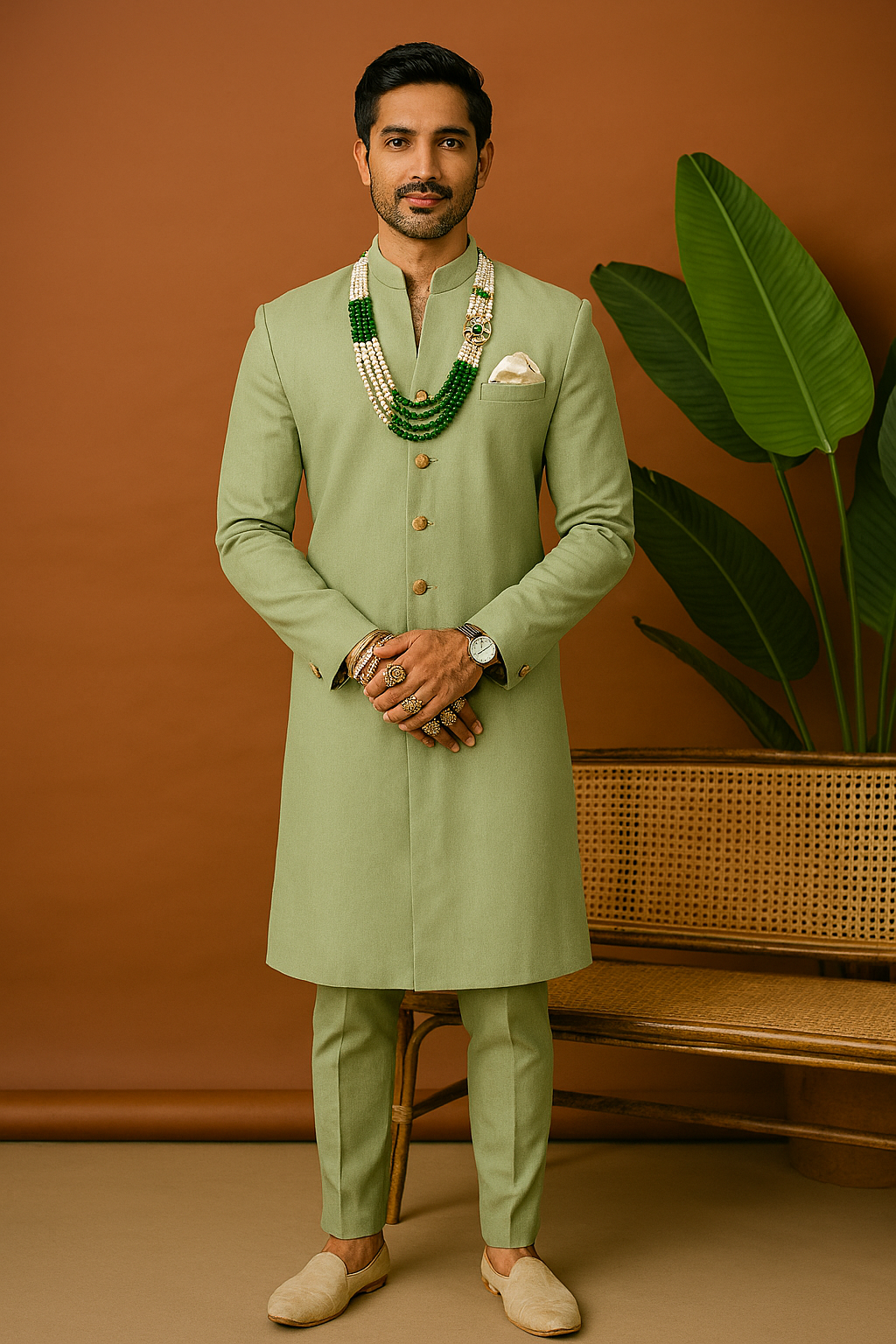 SRK style V-neck luxury sherwani set in black velvet – KPH Outfits