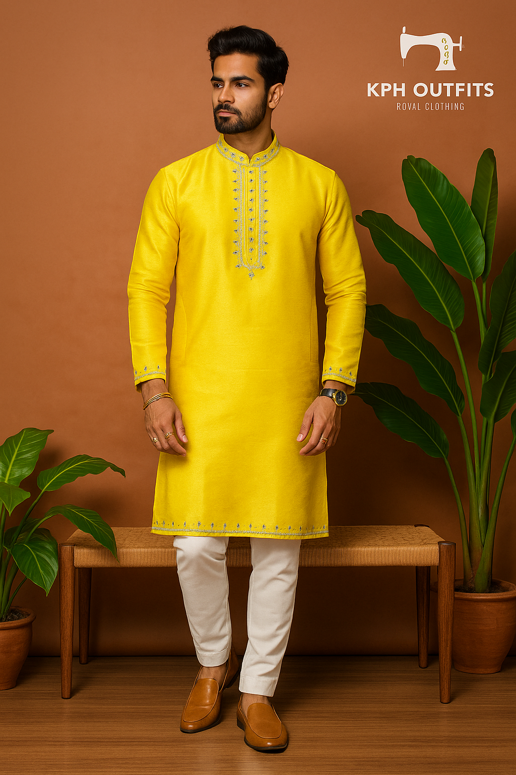 Haldi Special Silk Neck Style Mirror Kurta Set - KPH Outfits