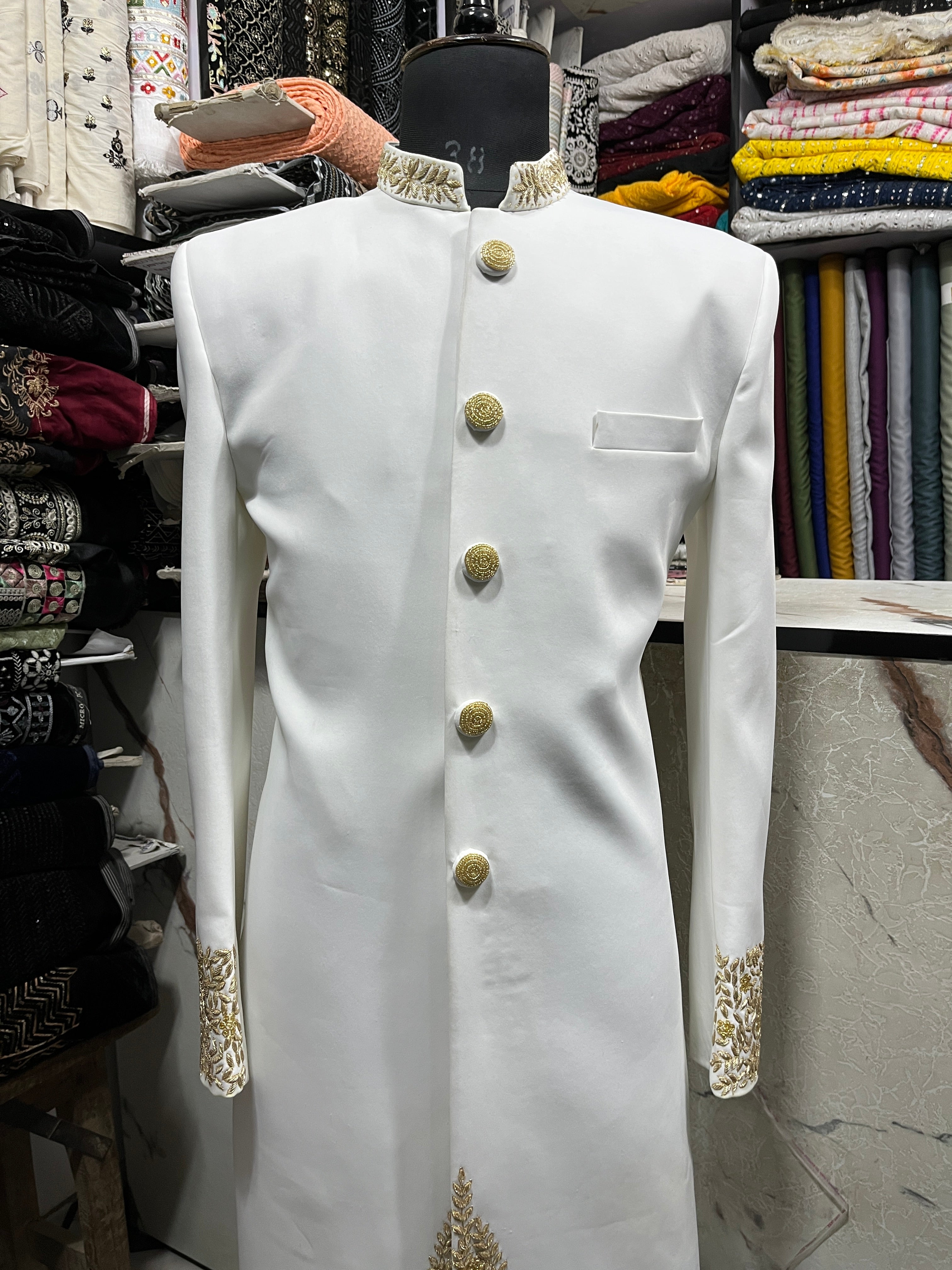 Men's Ivory Handcrafted Zardozi Work Groom Sherwani Set