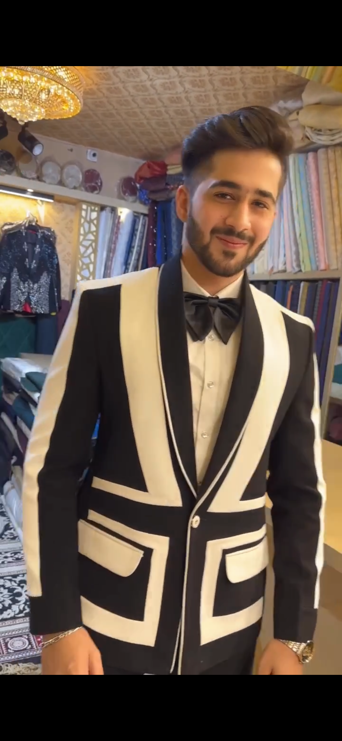 Men's Black Exclusive White Design Tuxedo Suit