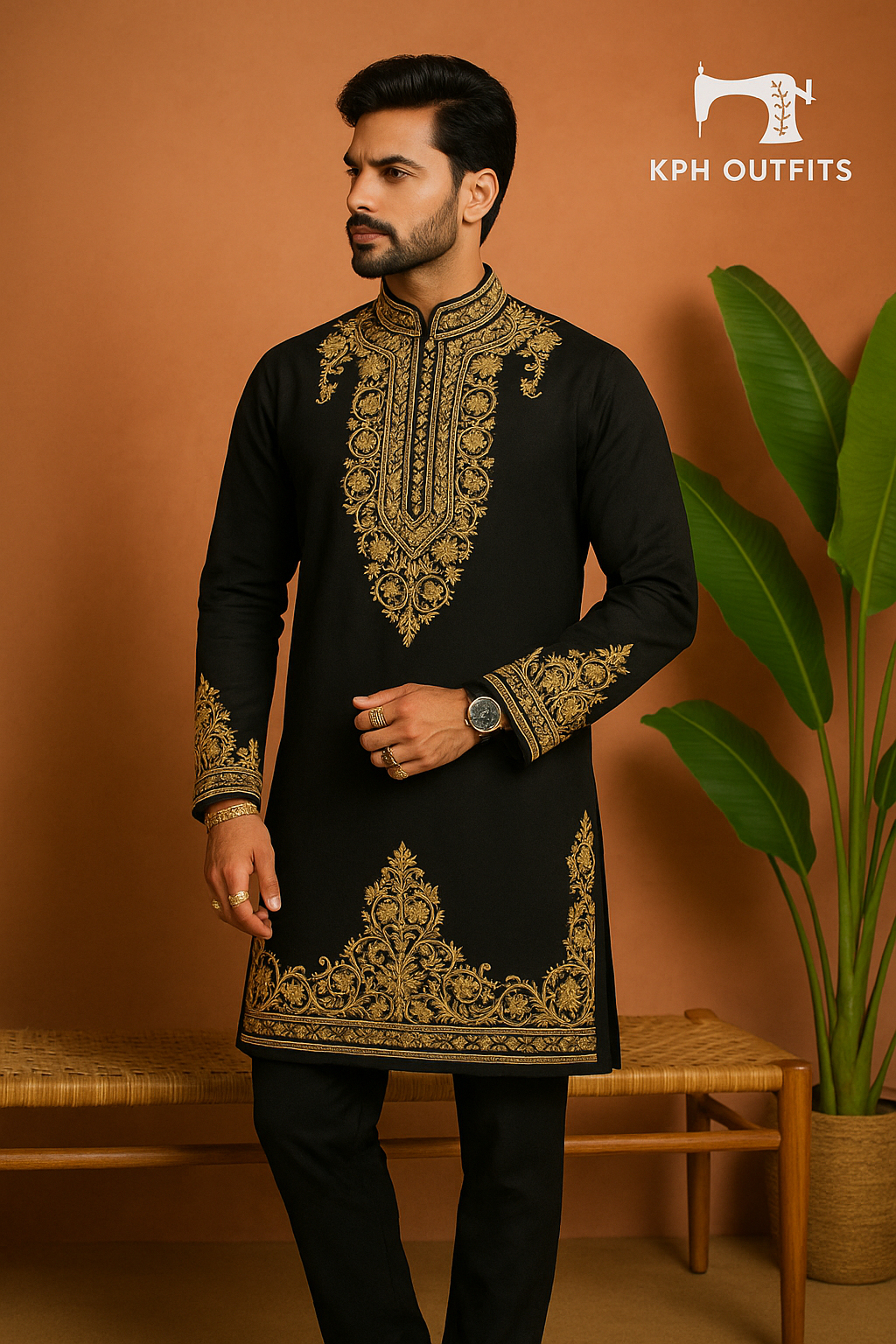 Handcrafted Golden Zardozi Work Embroidery Kurta Set - KPH Outfits