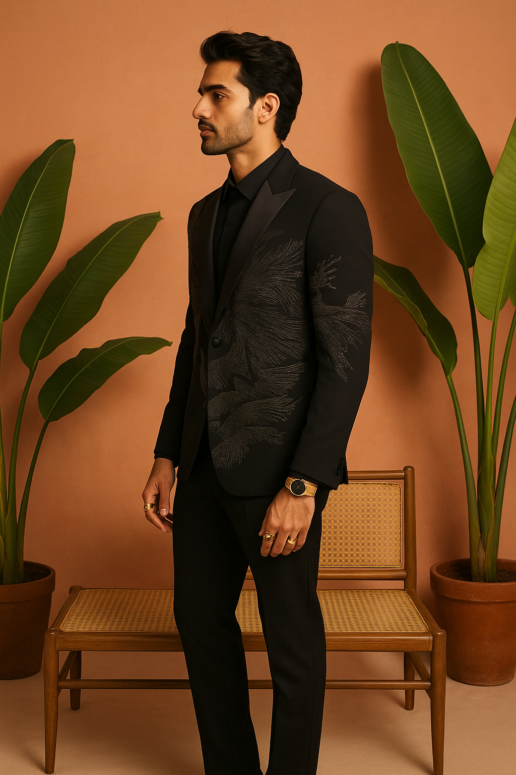 Made-to-order black crystal-embroidered suit – KPH Outfits