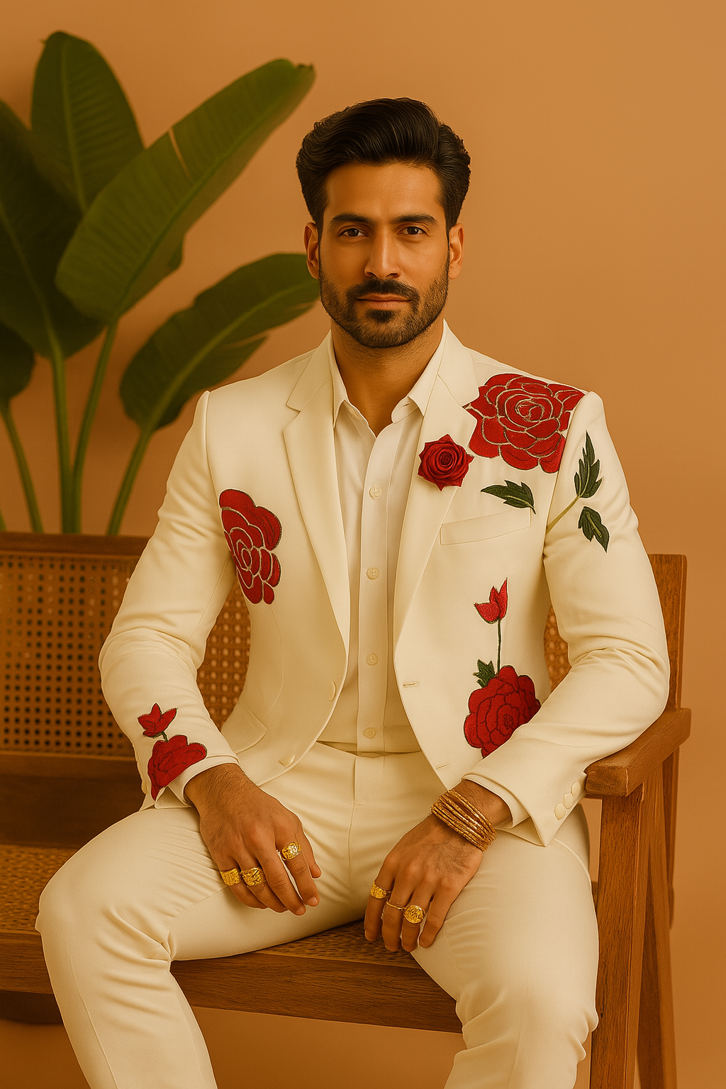 Men's Exclusive Designer Rose Embellished Stylish Tuxedo Suit