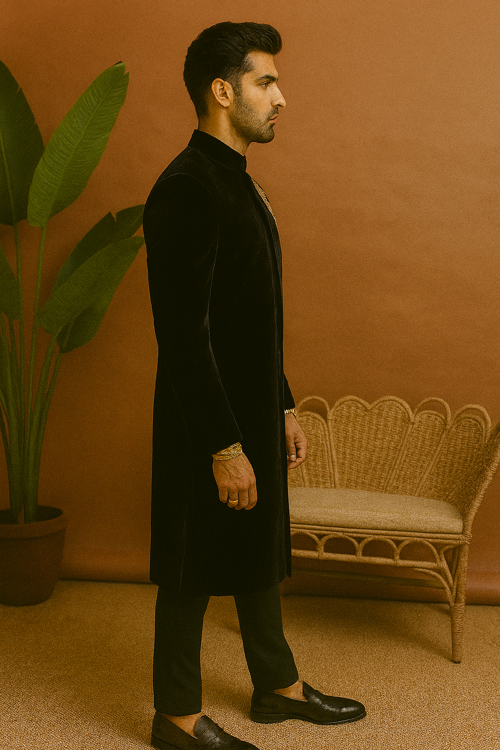 Festive groom Indo-Western attire in gold detail – KPH Outfits