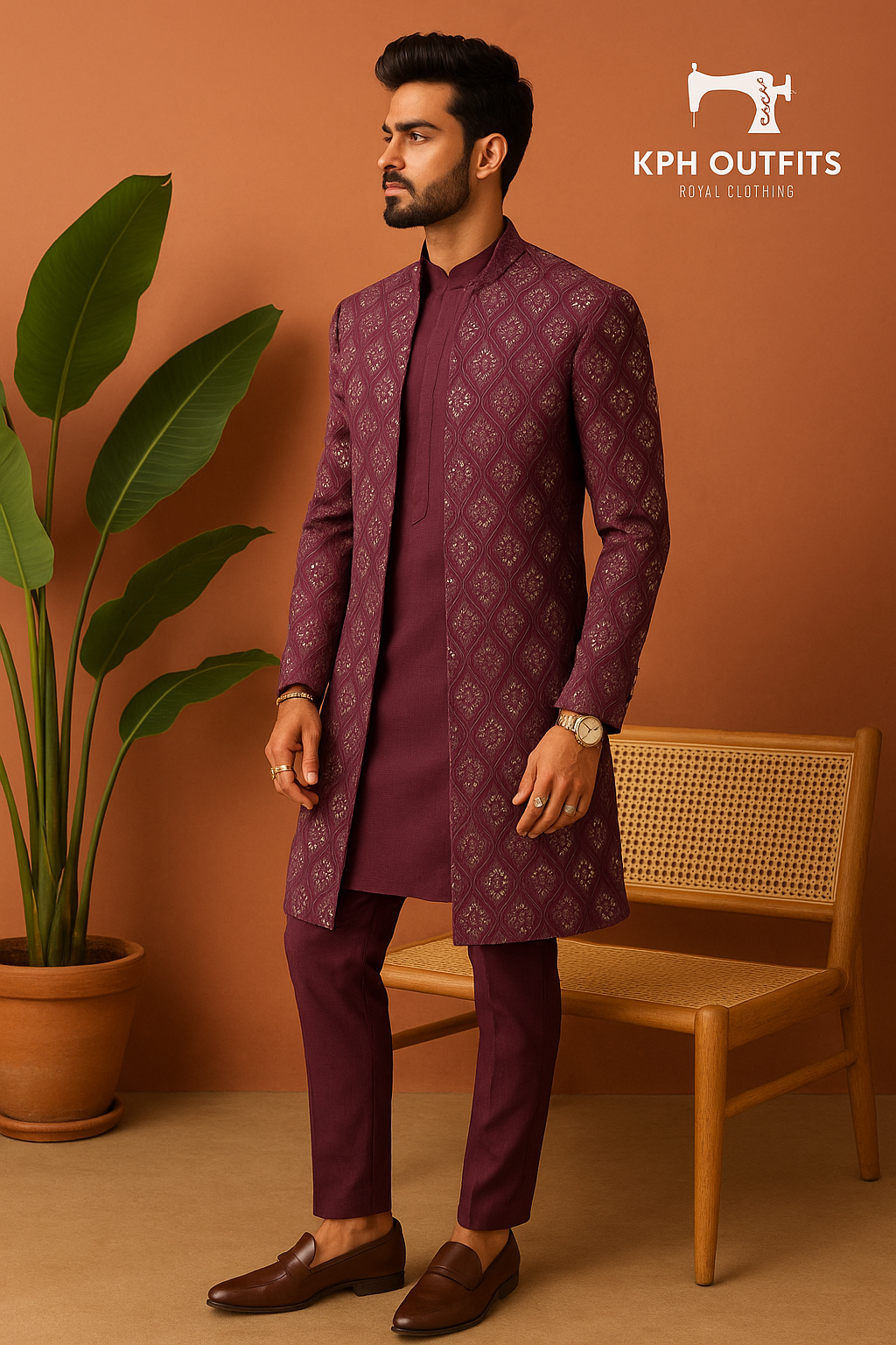 Men's Exclusive Wine Mirror Indo-western Set - KPH Outfits